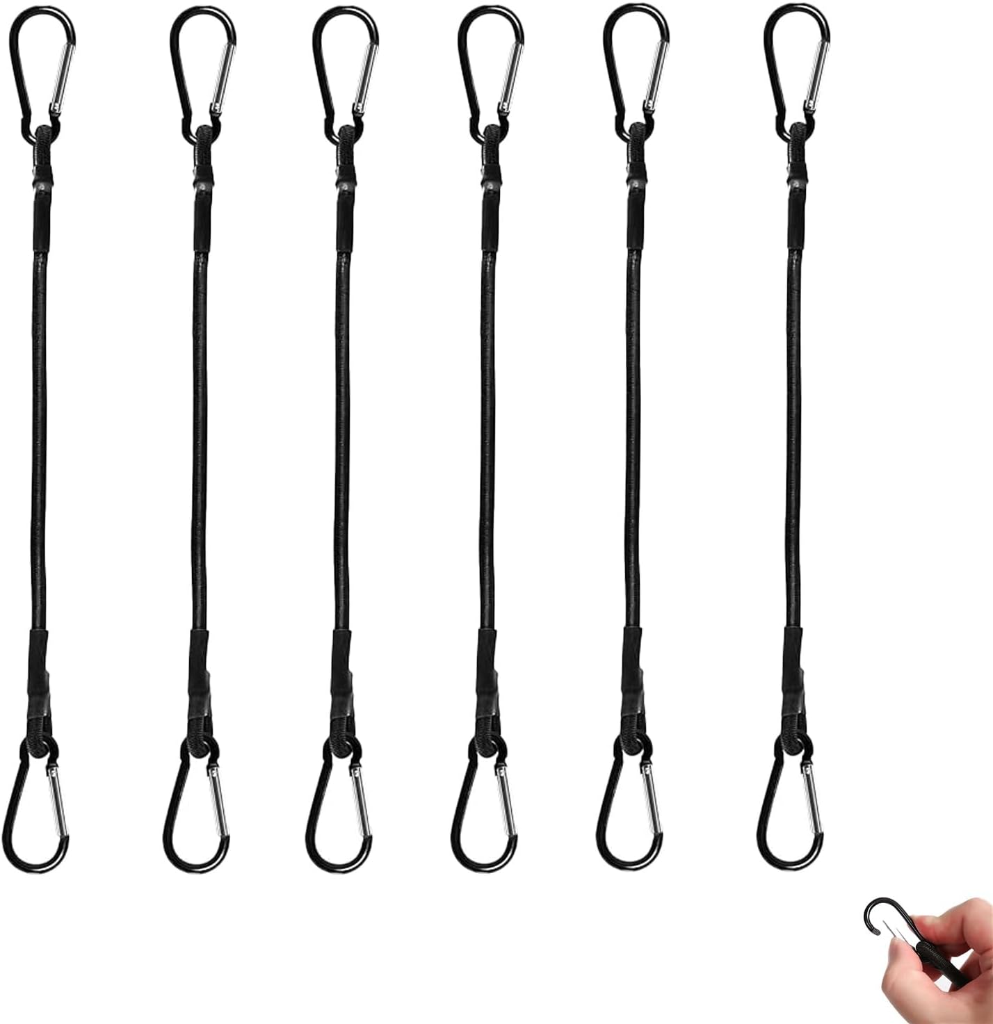 Set Mit 6 Gummiseilen Mit Karabinern, 30 Cm Lange Elastische Seile (6 Mm Durchmesser), Robuste Gummiseile Mit Haken Für Camping, Zelte, Planen, Gepäcksicherung, Autos Und Motorräder