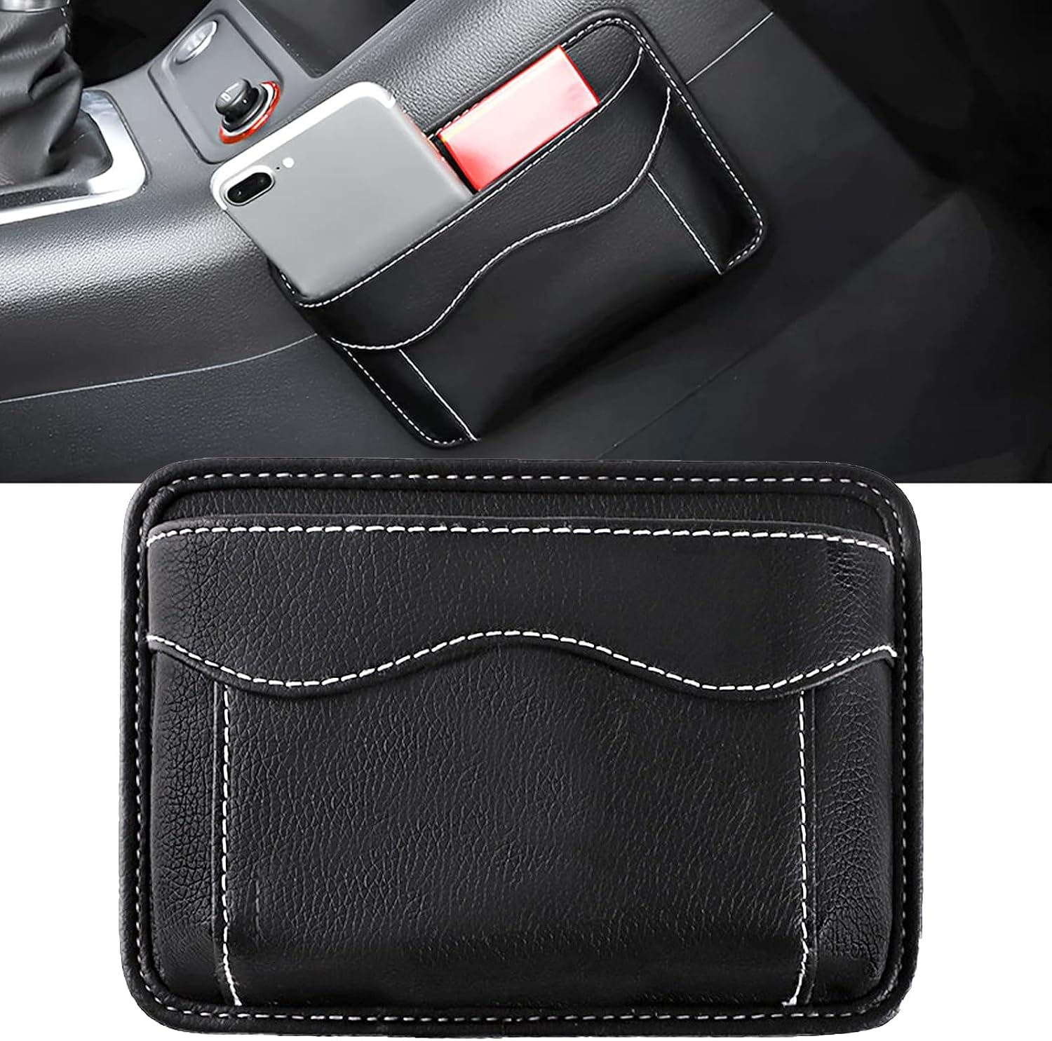 Autositz-seitenorganizer, Multifunktionale Autositzaufbewahrung, Selbstklebender Leder-seitenorganizer Für Handy, Schlüssel Und Münzen