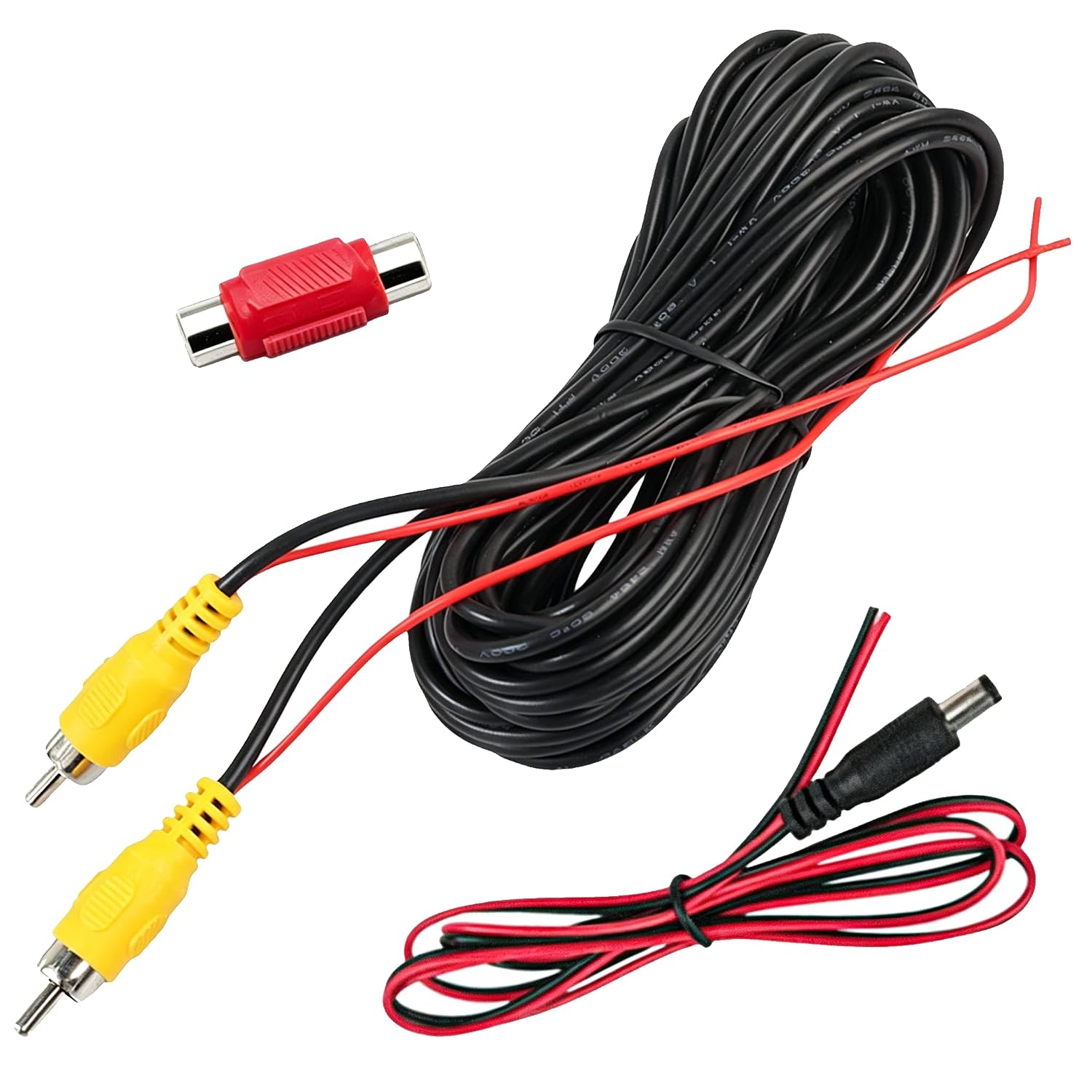 3-teiliges Rca-kabelset, 6 M Videokabel Für Rückfahrkamera – Av-kabel Mit Rca-stecker – Inklusive 1 M Dc-stromkabel (5,5 X 2,1 Mm) Und Rca-buchse-zu-buchse-adapter