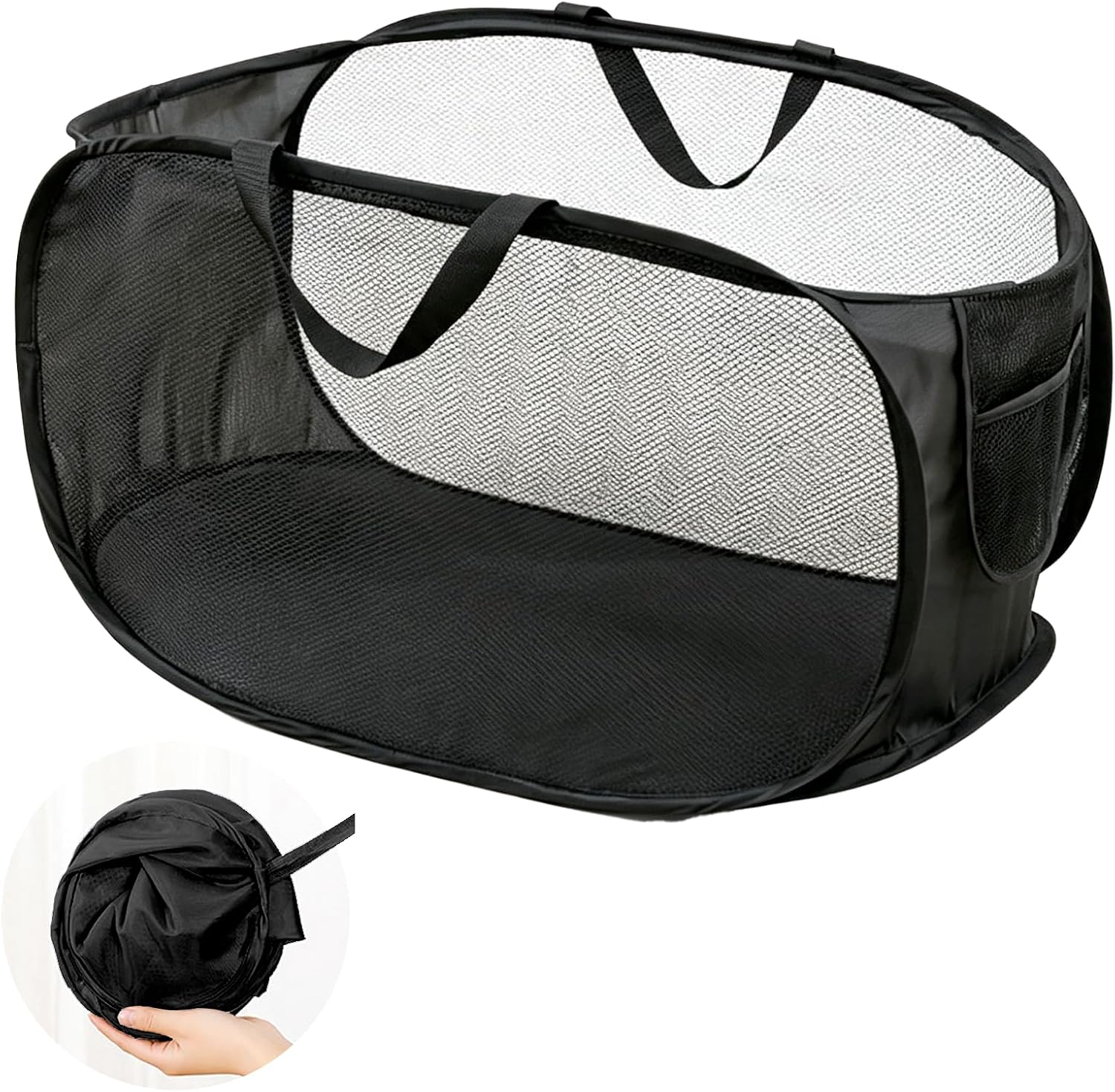 Faltbarer Wäschekorb, Pop-up-wäschekorb, 58 X 36 X 36 Cm Wäschekorb Mit Griffen, Tragbarer Wäschekorb Aus Netzgewebe, Für Waschküche, Zuhause, Studentenwohnheim (schwarz)