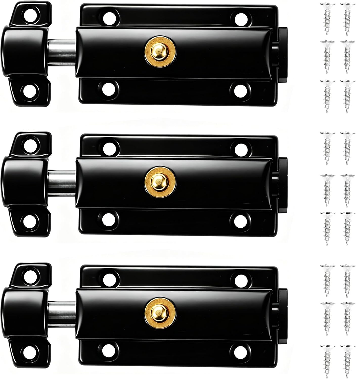 Set Mit 3 Schwarzen Federriegeln Inklusive Schrauben – Automatischer Gartentorriegel – Türschloss – Anschraubbarer Türriegel Für Fenster, Schranktüren, Tierkäfige