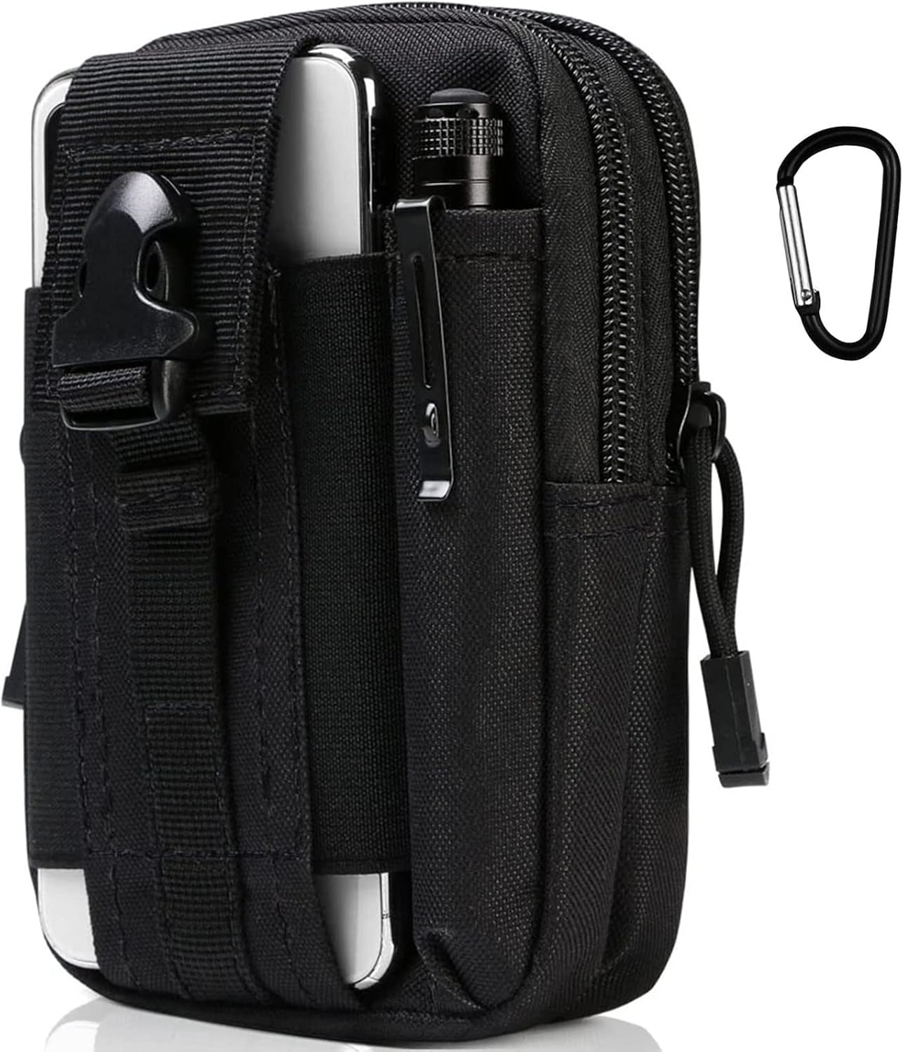 Taktische Gürteltasche, Nylon-gürteltasche Schwarz Multifunktionale Molle-edc-tasche Für Handy, Outdoor-aktivitäten, Wandern, Bergsteigen Und Radfahren (mit 1 Karabiner)
