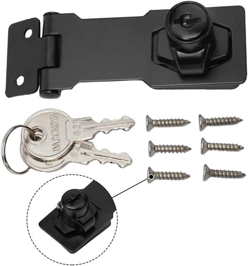 Robuster Verriegelungsriegel Mit Schwarzem Clip – 7,6 Cm (3 Zoll) Großer Sicherheitsriegel Aus Zinklegierung Mit Schlüsseln Für Gartenhaus, Garagentor, Schrank, Regal