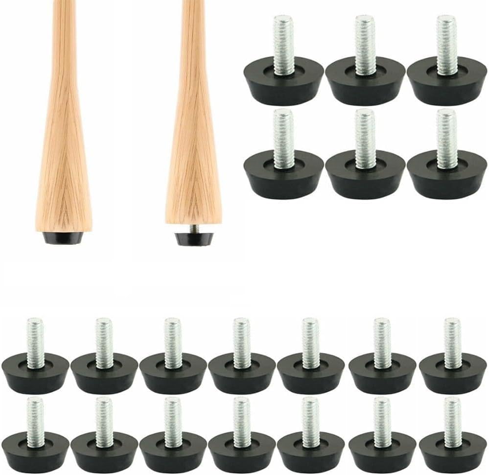 Set Mit 20 Verstellbaren M6-schraubfüßen Zum Ausgleichen Von Tischen, Stühlen Und Schränken. Robuste Und Kratzfeste Bodenschoner. 22 Mm Basis.