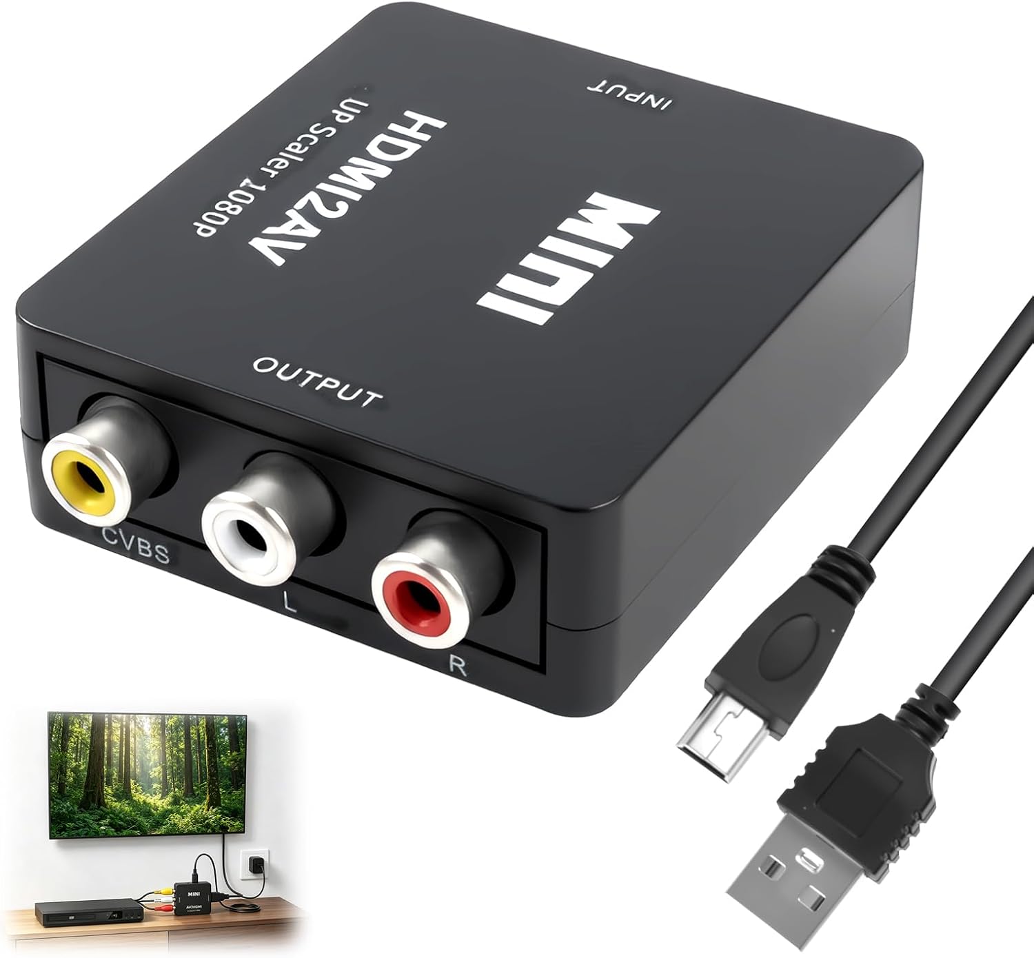Rca-zu-hdmi-konverter, Composite-video/audio-zu-hdmi-1080p-av-adapter, Plug & Play Mit Usb-kabel, Kompatibel Mit Pal/ntsc/secam Für Ps1/ps2/wii/n64/vhs/dvd, Rca-zu-hdmi-tv-/motor-konverter