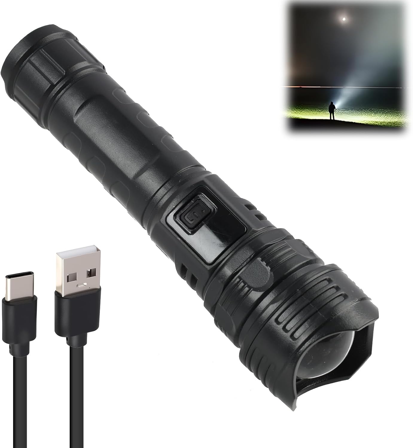 Wiederaufladbare Led-taschenlampe Mit Usb-c-anschluss, 800 Lumen, Zoomfunktion, 3 Leuchtmodi, Digitalanzeige, 800-mah-akku, Kompakt