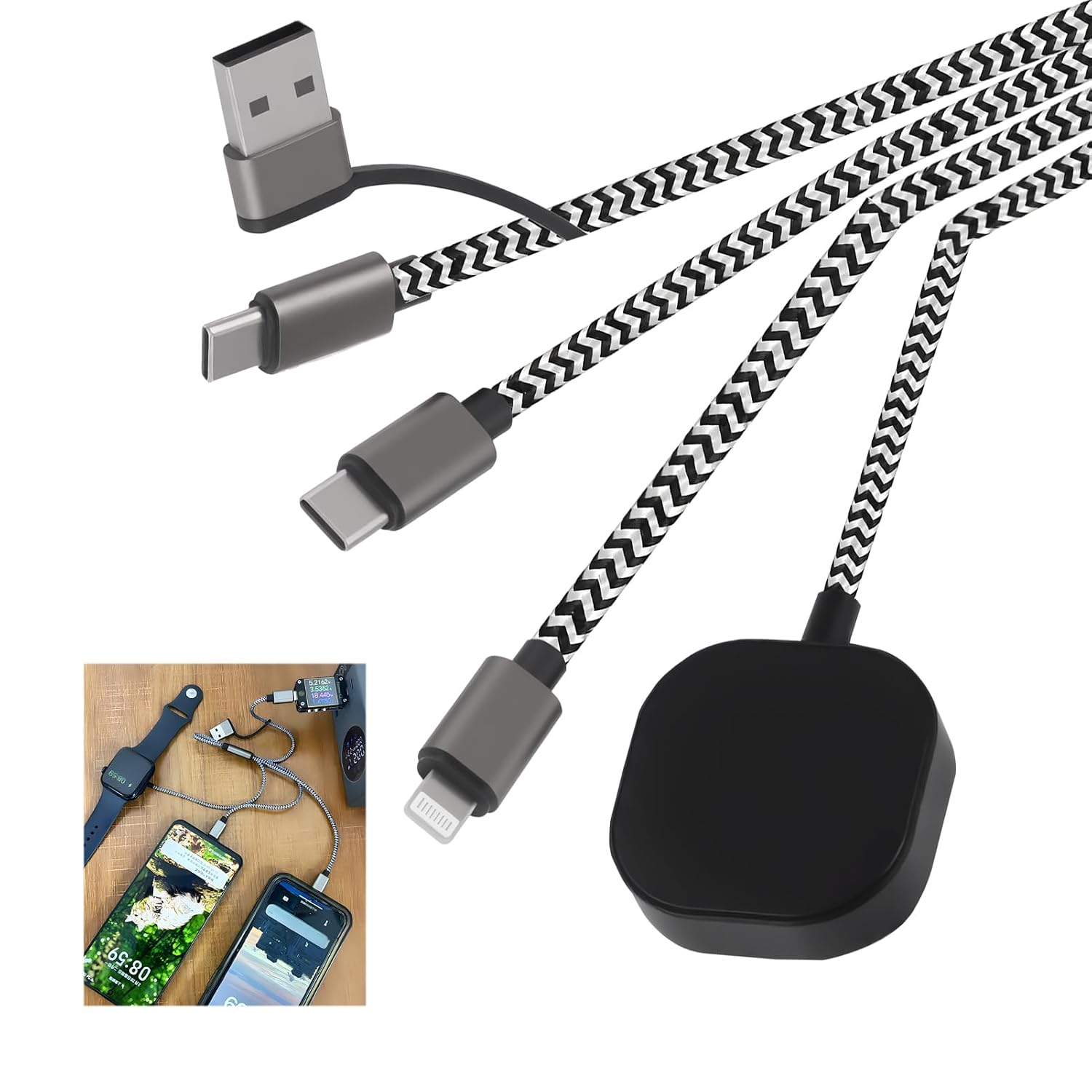 Verbessertes 3-in-2-usb-c-kabel Für Apple Watch Und Iphone Multi-ladekabel Kompatibel Mit Iwatch Series Ultra/se/10/9/8/7/6/5/4/3/2/1 Und Iphone 16/15/14/13/12/11/galaxy S23