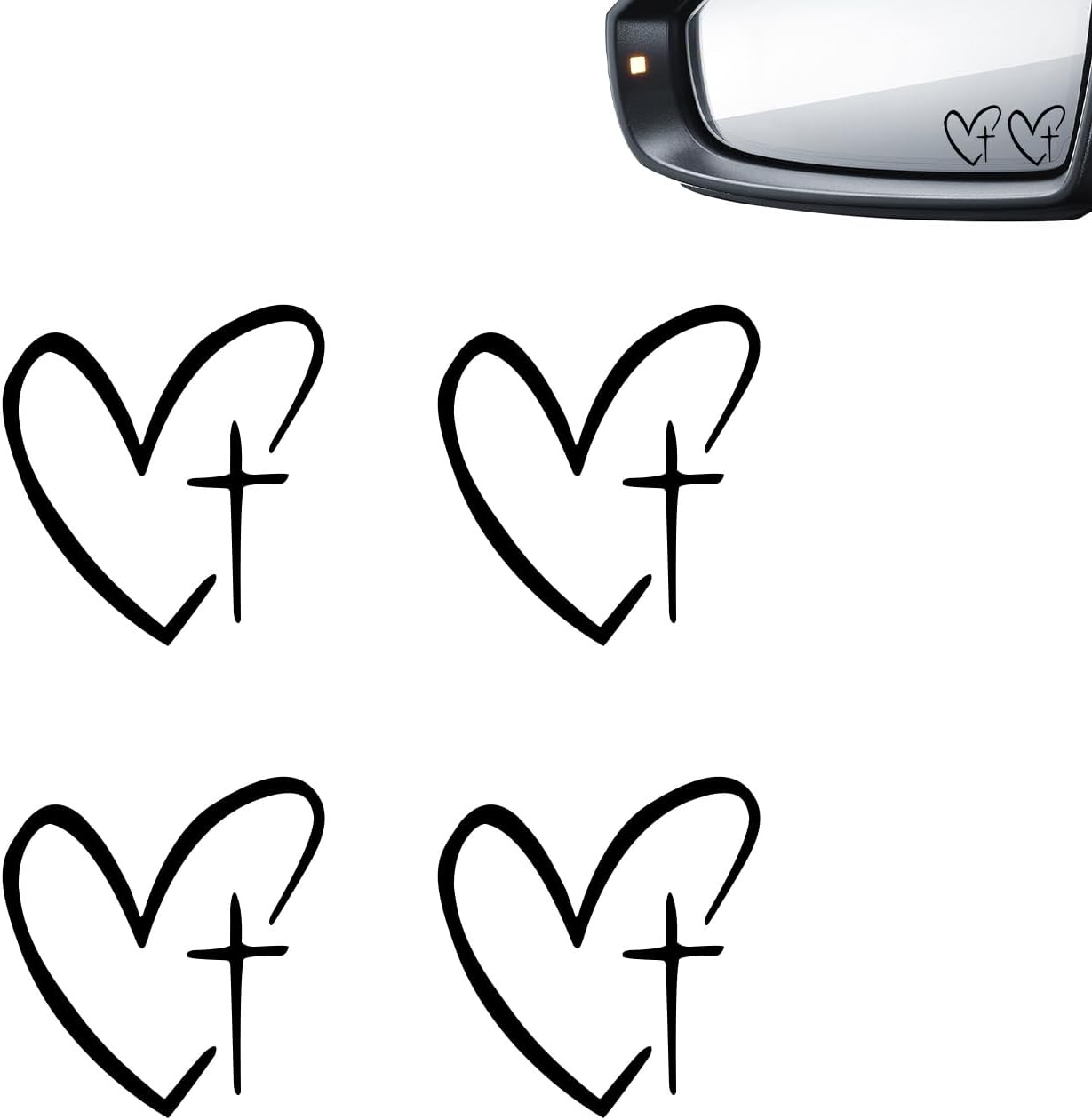 Set Mit 4 Herzförmigen Autoaufklebern Mit Kreuz
