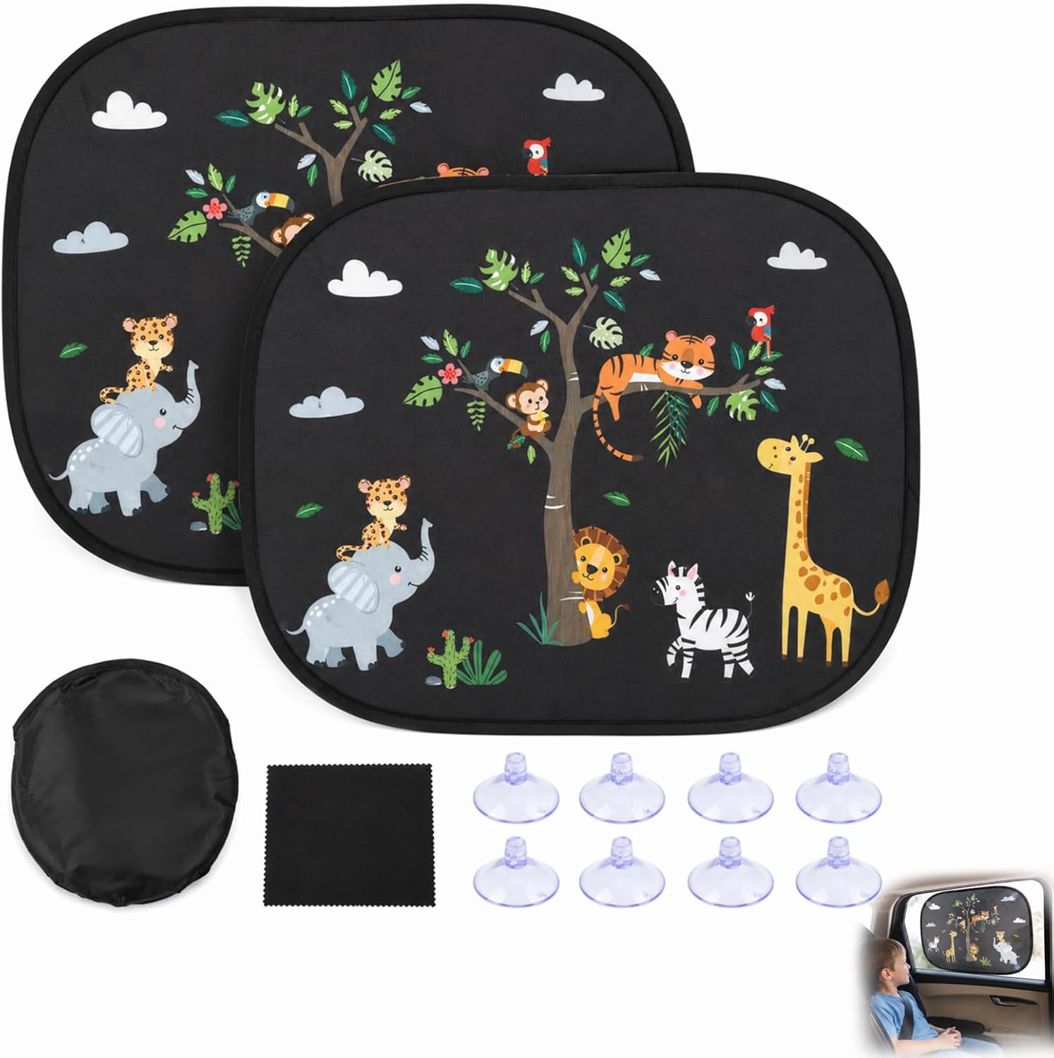 2er-set Sonnenschutzblenden Fürs Auto Mit Uv-schutz, 44 X 36 Cm, Tiger-auf-baum-motiv, Mit 8 Saugnäpfen, Faltbar, Für Kinder, Niedliche Tiermotive, Universell Für Autofenster