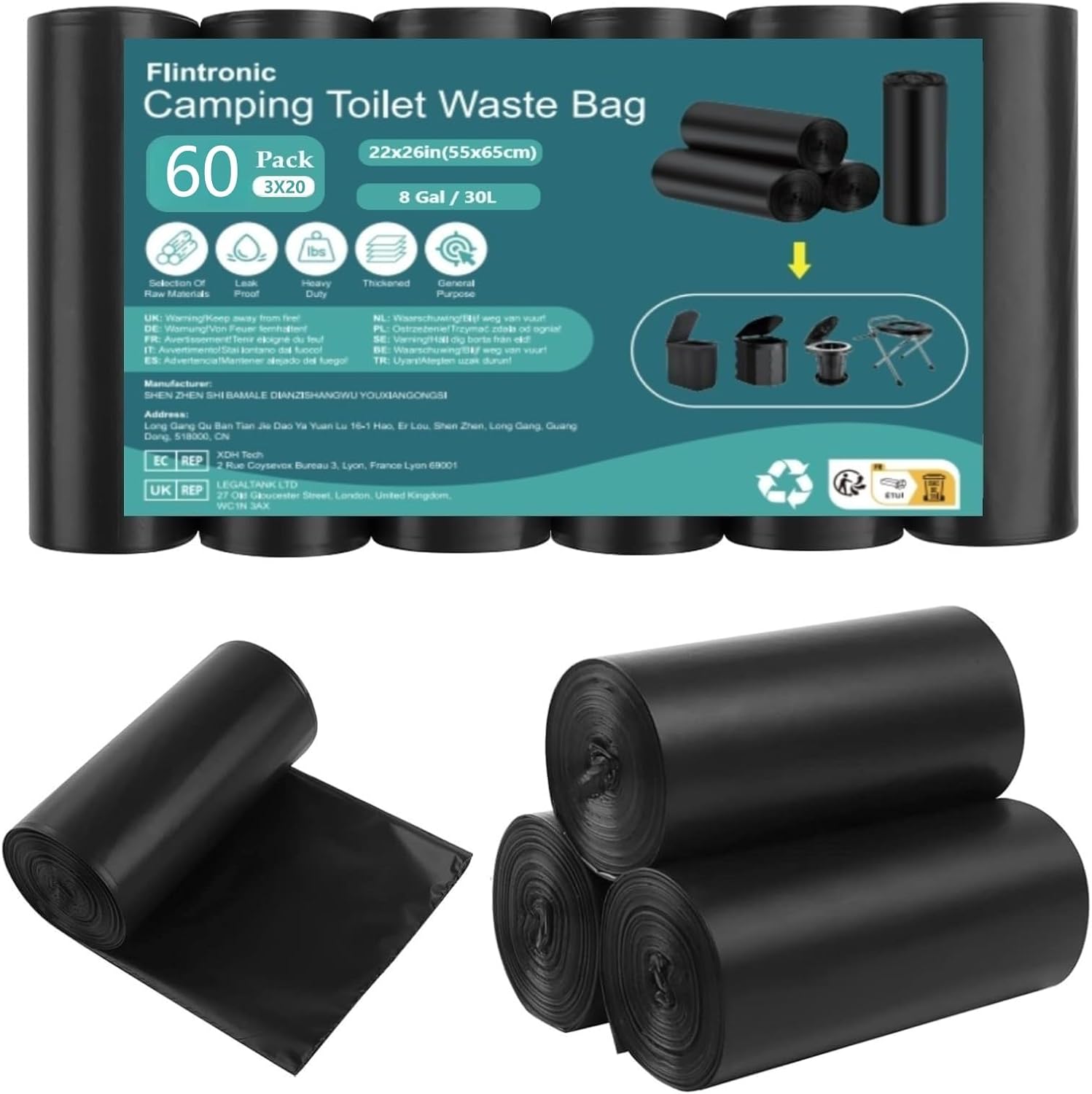 Müllbeutel, 60/120/180/240 Stück, Toilettenbeutel, 30 L Wasserdichte Und Tragbare Camping-toilettenbeutel, Für Camping, Reisen, Wandern, Küche Und Zuhause