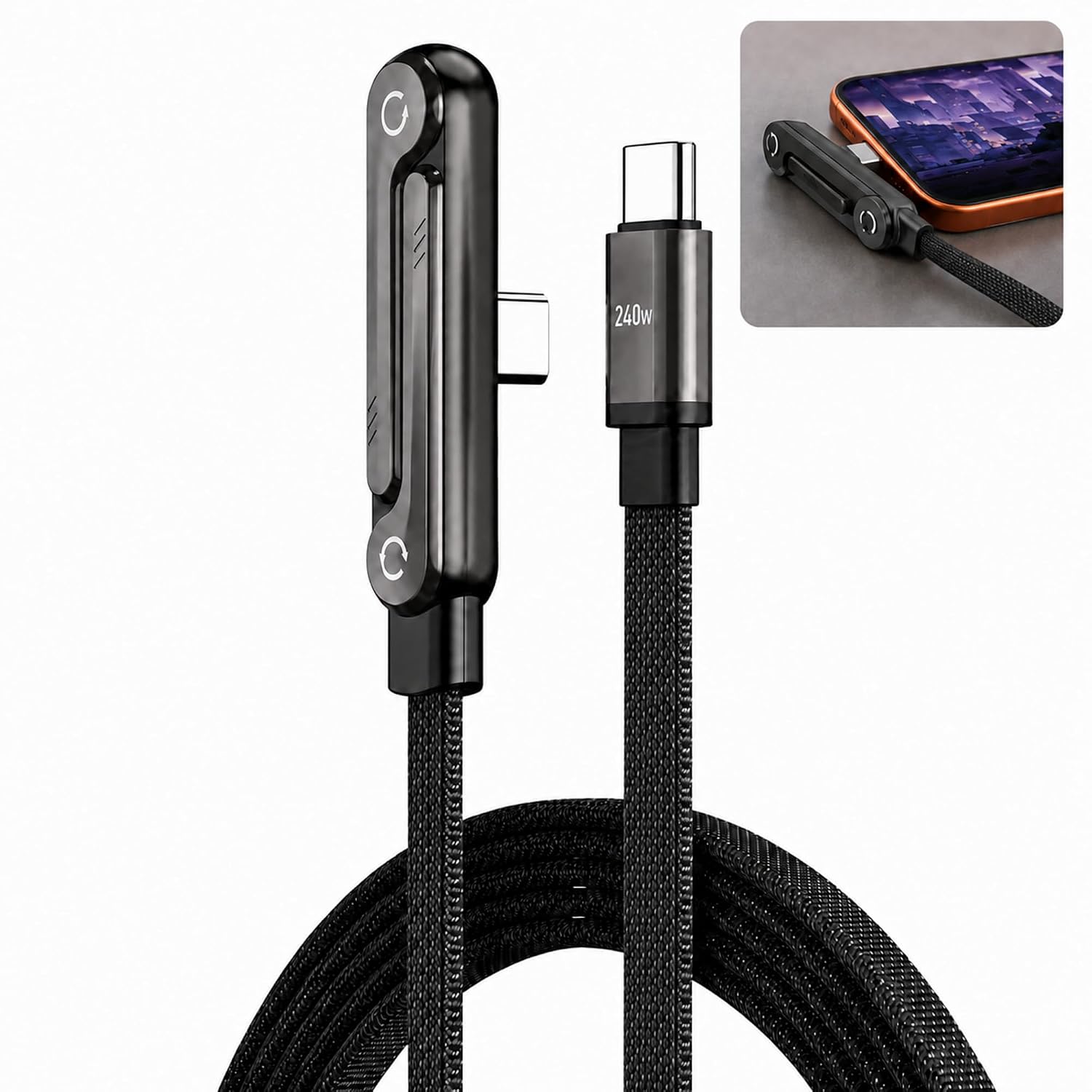 1,5 M Langes 240-w-usb-c-schnellladekabel Mit Unsichtbarem Ständer, Integriertem Faltmechanismus, 90°-winkelstecker, 360° Drehbarer Tischhalterung, Datenübertragungsrate Von 480 Mbit/s Für Usb-c-gerät