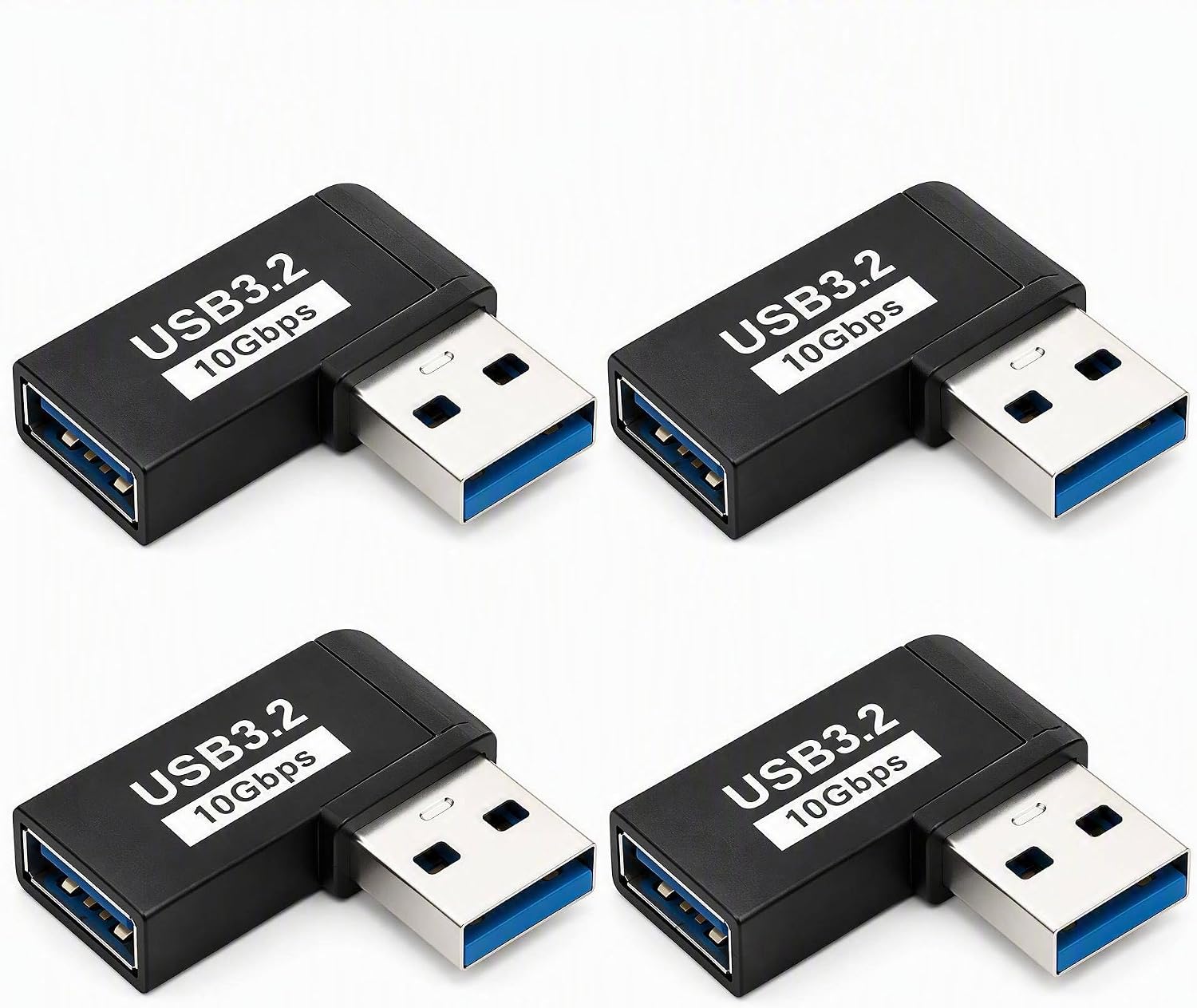4-teiliger 90-grad-usb-a-adapter (stecker Auf Buchse), Rechtwinkliger Usb-anschluss Für Usb-kabel, Kompakter Usb-3.2-adapter Für Computer, Festplatten Und Usb-peripheriegeräte