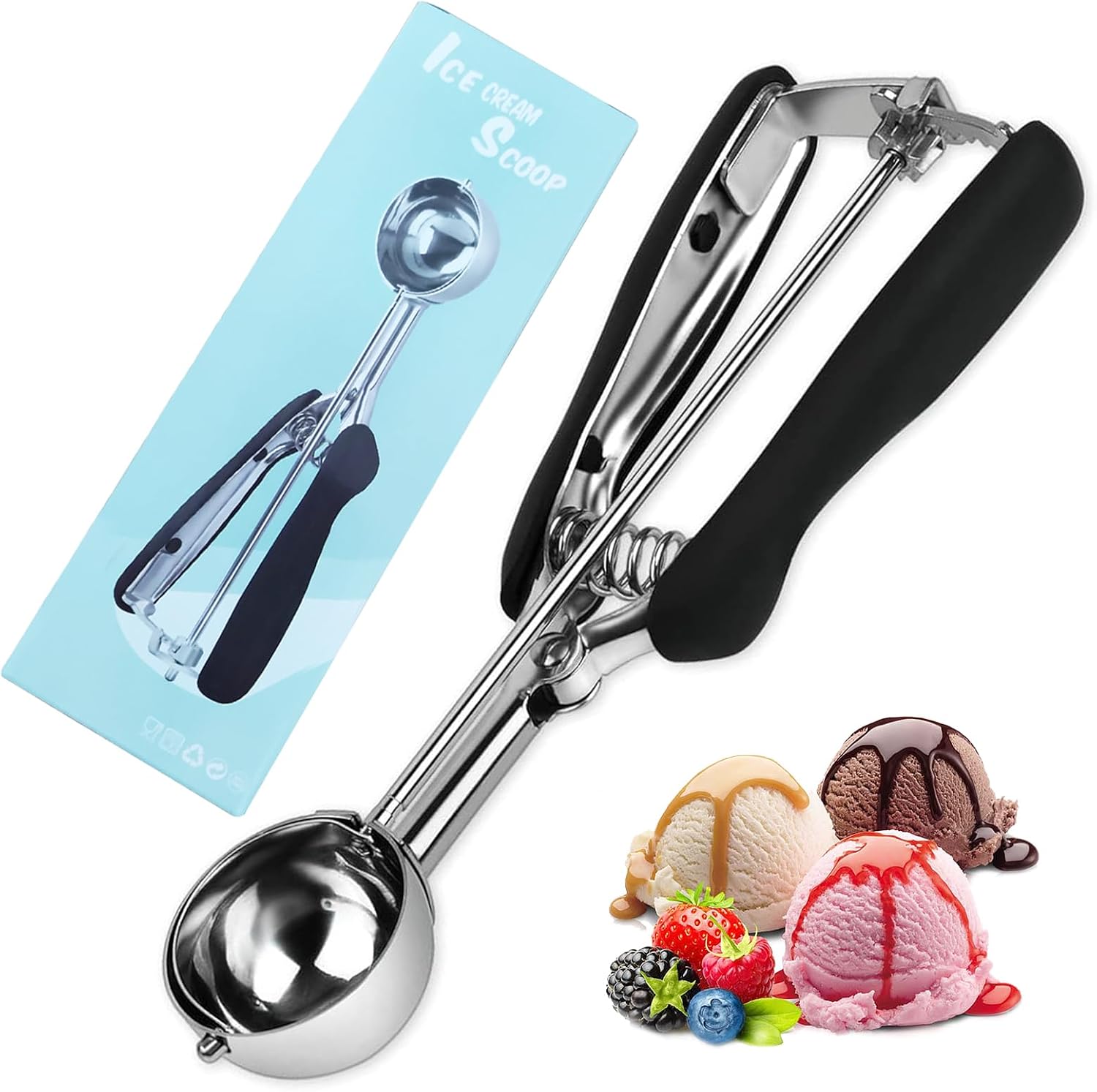 Eisportionierer, 4 Cm, Schwarzer Edelstahl-eisportionierer Mit Auslöser Und Komfortablem Griff, Eisportionierer Für Eiscreme, Früchte, Keksteig, Melone