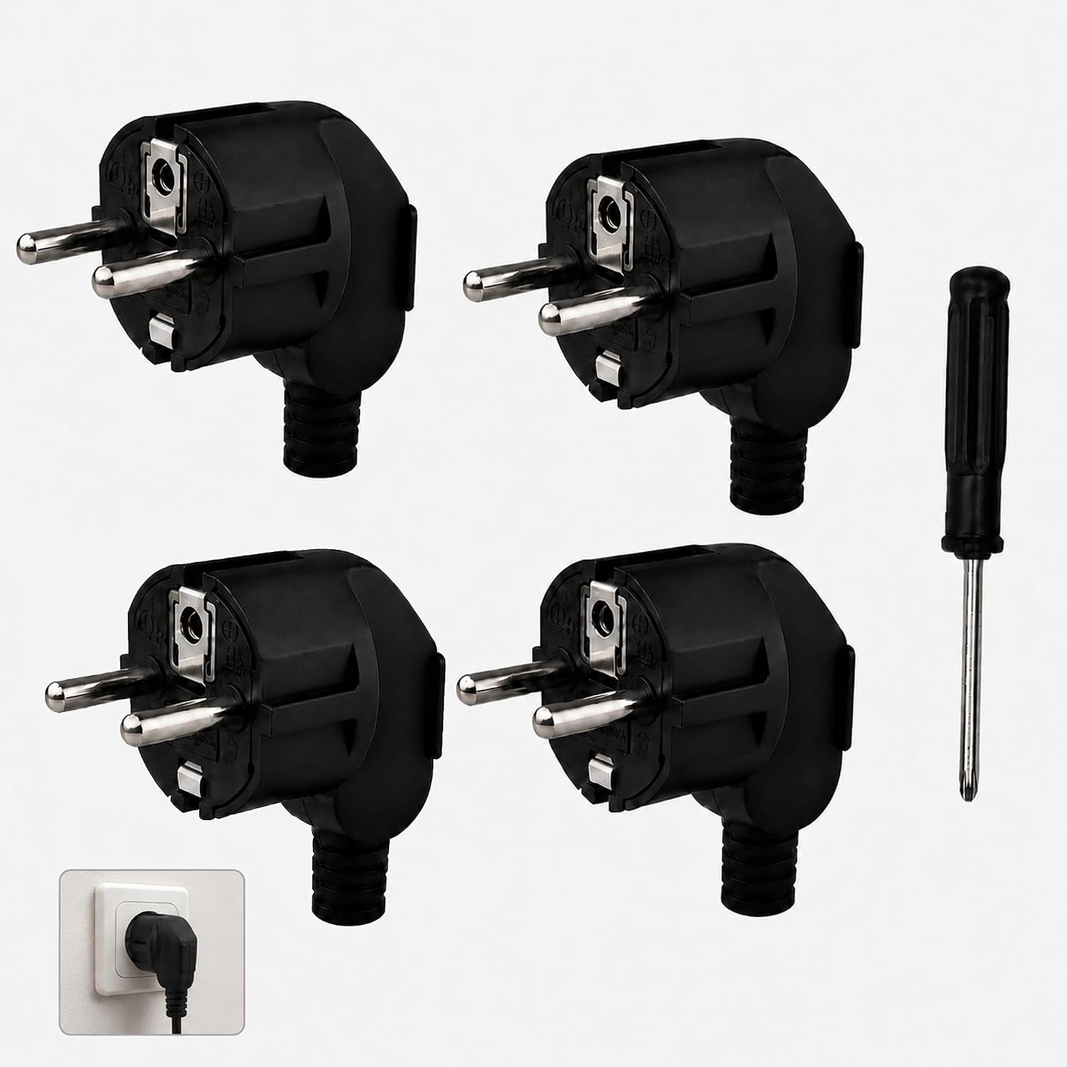 4er-pack Ip44 250v 16a Winkelstecker, Rechtwinklige Stecker Mit Erdung, Lötfreier Schraubstecker 250v, Typ F Stecker Mit Schutzkappe Für Kabel Und Verlängerungen