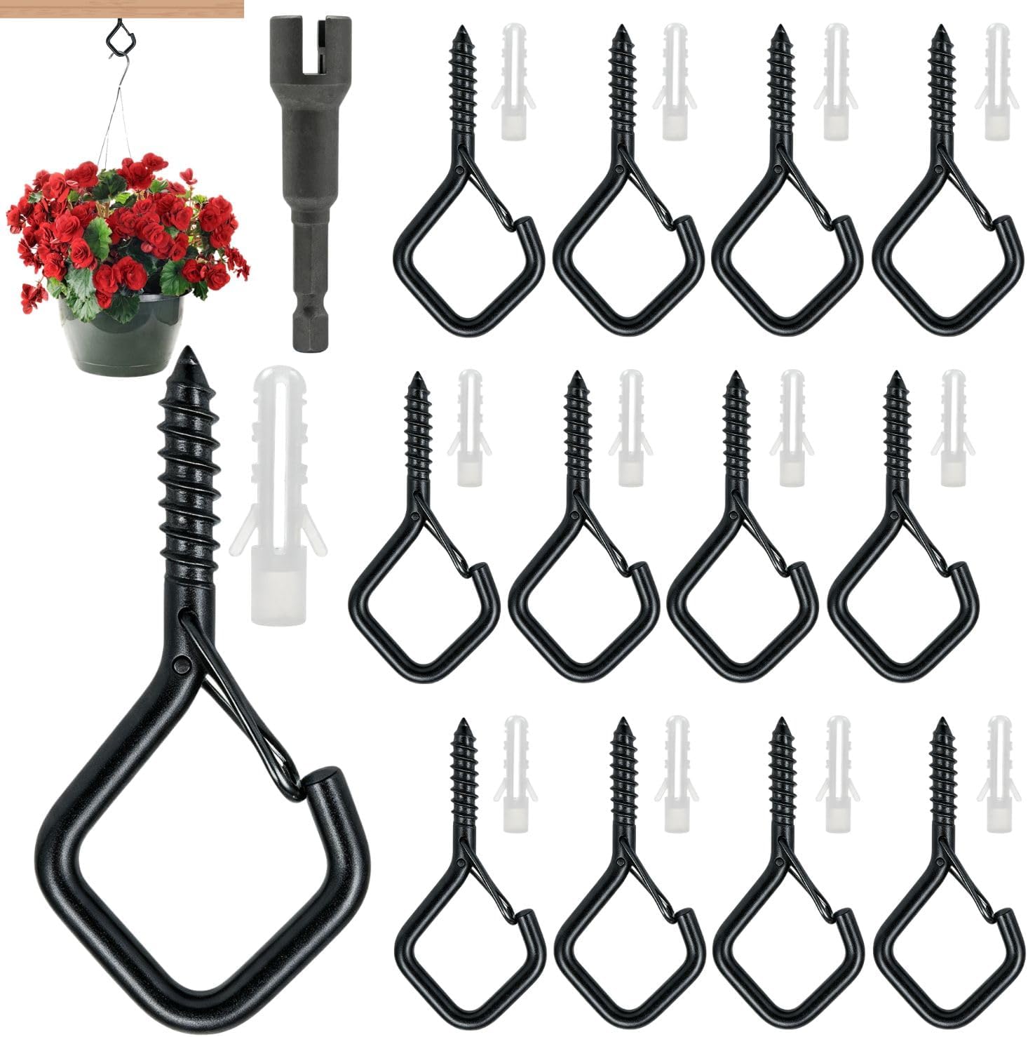 Schraubbarer Sicherheitshaken – 12er-pack, Schwarzer Edelstahl