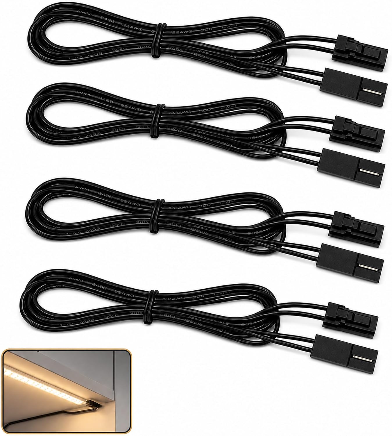 4-teiliges 2 M Led-verlängerungskabel, 2-poliges Stecker-verlängerungskabel Für Lampen Und Lichterketten, Flexibles Verlängerungskabel Für Küchenbeleuchtung, Außendekoration Und Installation
