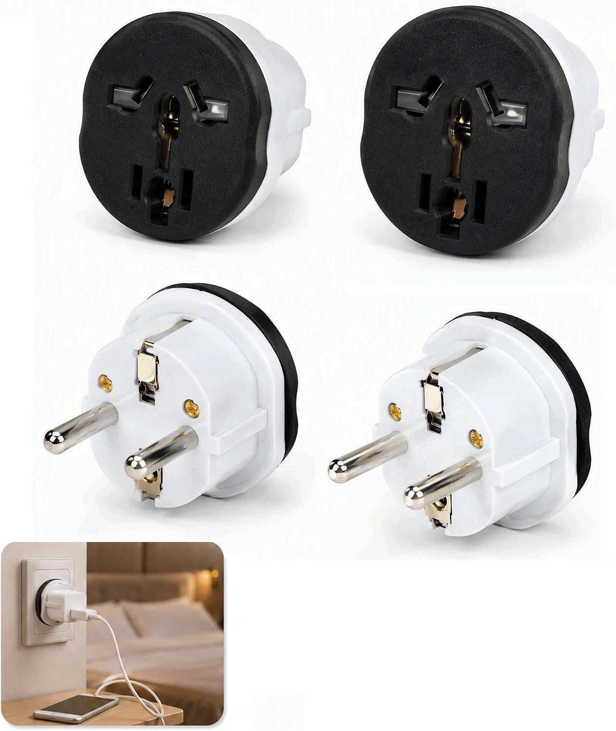 4-teiliger Steckeradapter (männlich), Universal-steckeradapter Großbritannien Auf Frankreich, Adapter Großbritannien Auf Eu Mit 2-poligem Europäischen Stecker, Reiseadapter Für Großbritannien, China,