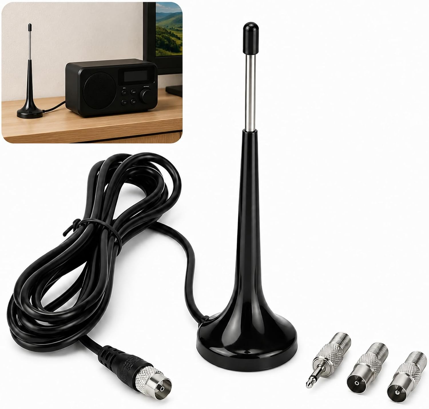 Teleskopierbare Fm-zimmerantenne Mit Magnetfuß, 75-ohm-ersatzantenne Für Fm-radios, Kompatibel Mit Hifi-anlagen, Radiotunern Und Heim-audiosystemen