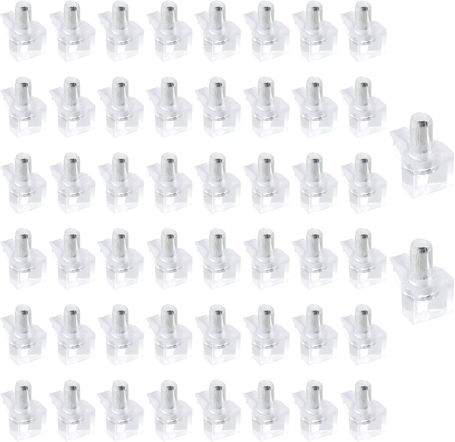 Packung Mit 50 Transparenten Regalträgerstiften Mit Metallstiften – 5 Mm Für Küchenschränke, Bücherregale, Kleiderschränke – Kunststoff- Und Verchromte Stahlnägel 11 X 17 Mm