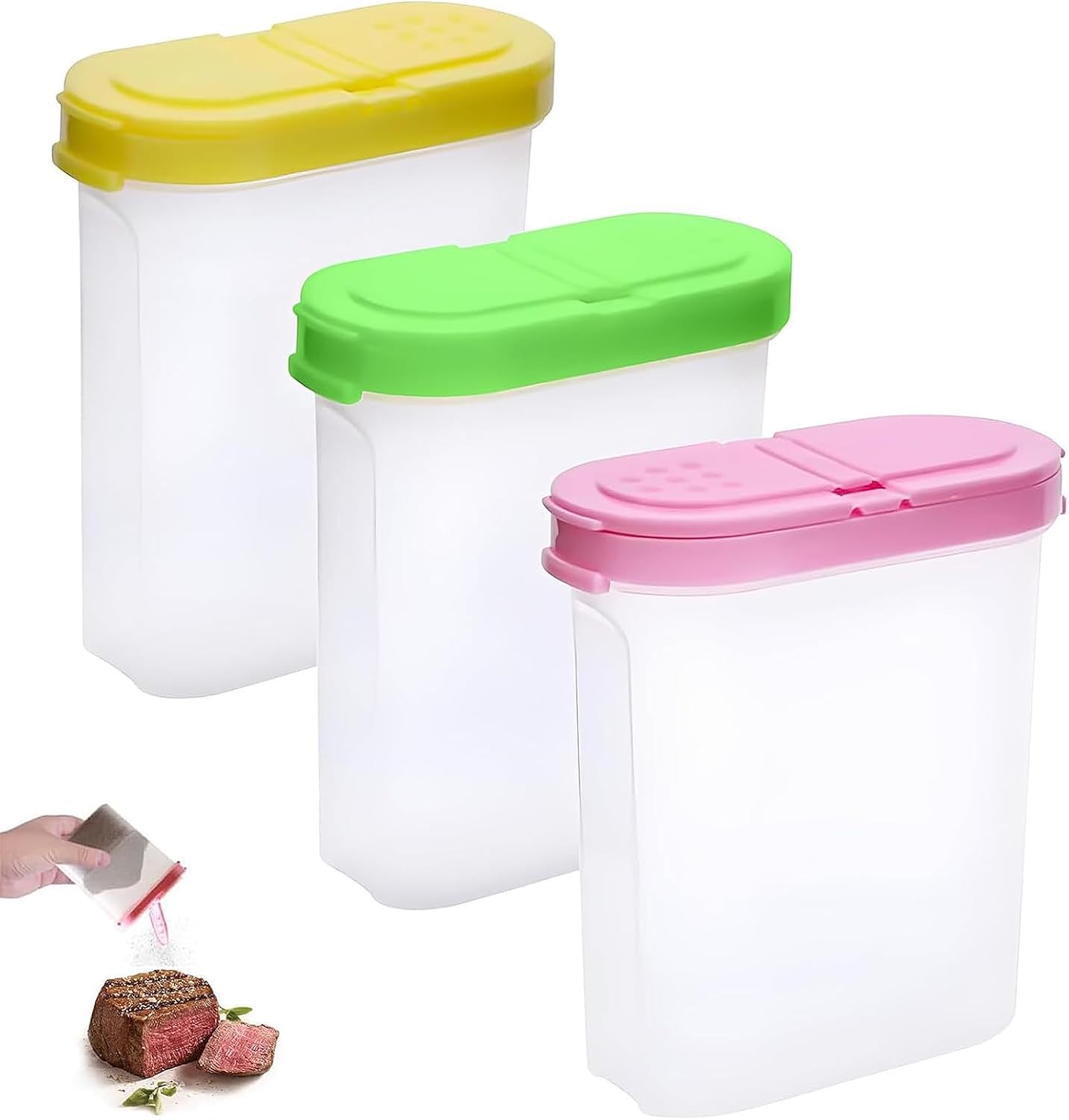 3-teiliges Gewürzset, Gewürzboxen Aus Kunststoff, Transparente Gewürzgläser, Quadratischer Gewürzorganizer Mit 2 Deckeln, Zur Aufbewahrung Von Gewürzen, Salz, Zucker Und Pfeffer
