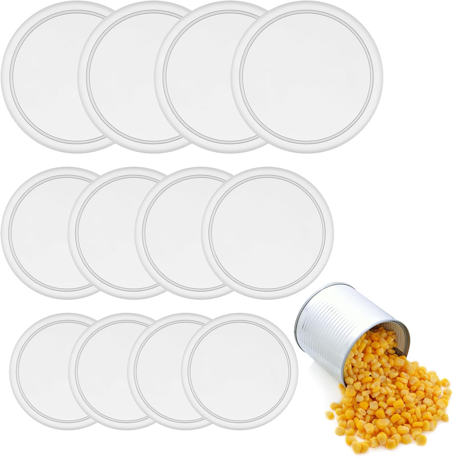 Set Mit 12 Deckeln Für Konservendosen – Kunststoff – 3 Verschiedene Größen – Abwaschbar – Für 400-g- Und 800-g-dosen – Transparent