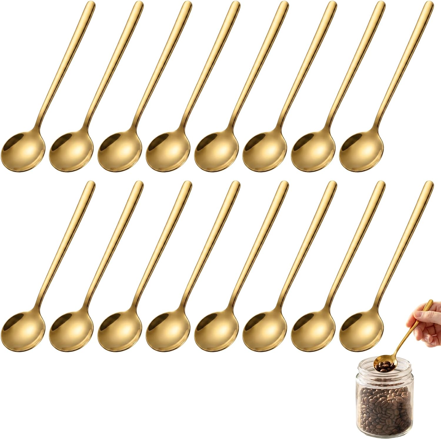 Set Mit 16 Vergoldeten Kleinen Kaffeelöffeln Aus Edelstahl