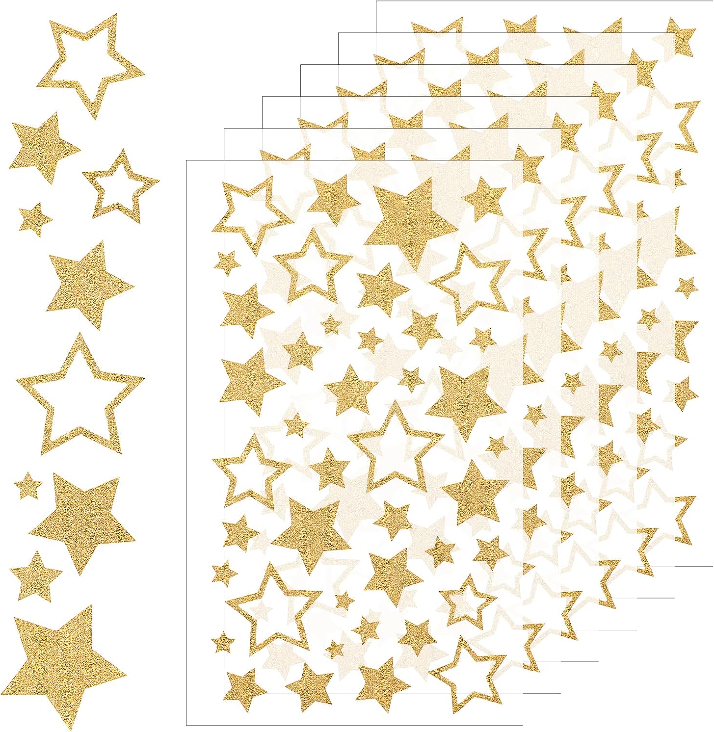 Set Mit 6 Sternförmigen Aufkleberbögen – 252 Sternförmige Aufkleber – Dekorative Etiketten – Für Diy-projekte, Weihnachtsdekorationen, Weihnachtskarten, Bastelarbeiten (gold)