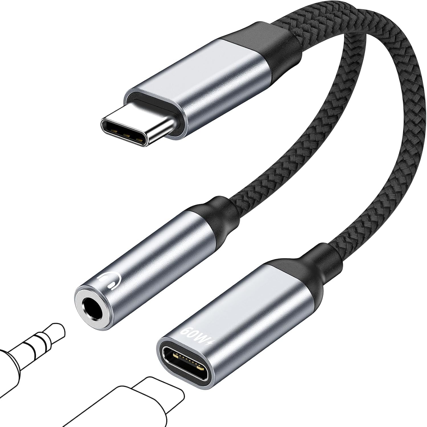 Usb-c-auf-3,5-mm-klinkenadapter Mit Schnellladefunktion, Magnetischer 2-in-1-usb-c-auf-3,5-mm-klinkenadapter, Pd-60-w-audioadapter Für Samsung Galaxy S23/s22/s21 Ultra Und Huawei P40