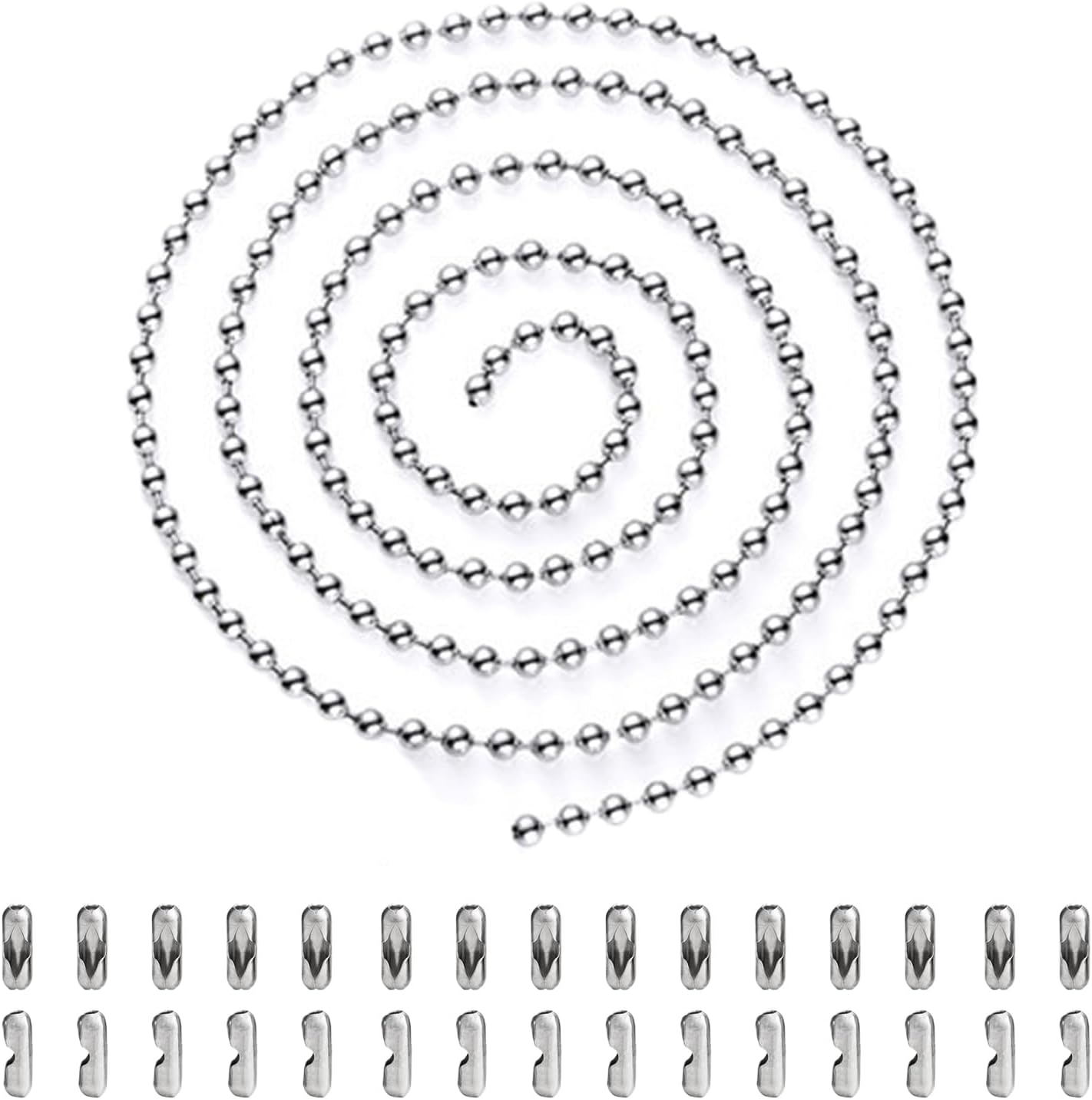 Meter Lange Kugelkette, Kugelzugkettenverlängerung, Kugelrollokette Aus Metall Mit 30 Verschiedenen Verbindungsstücken (3,2 Mm, Silber)