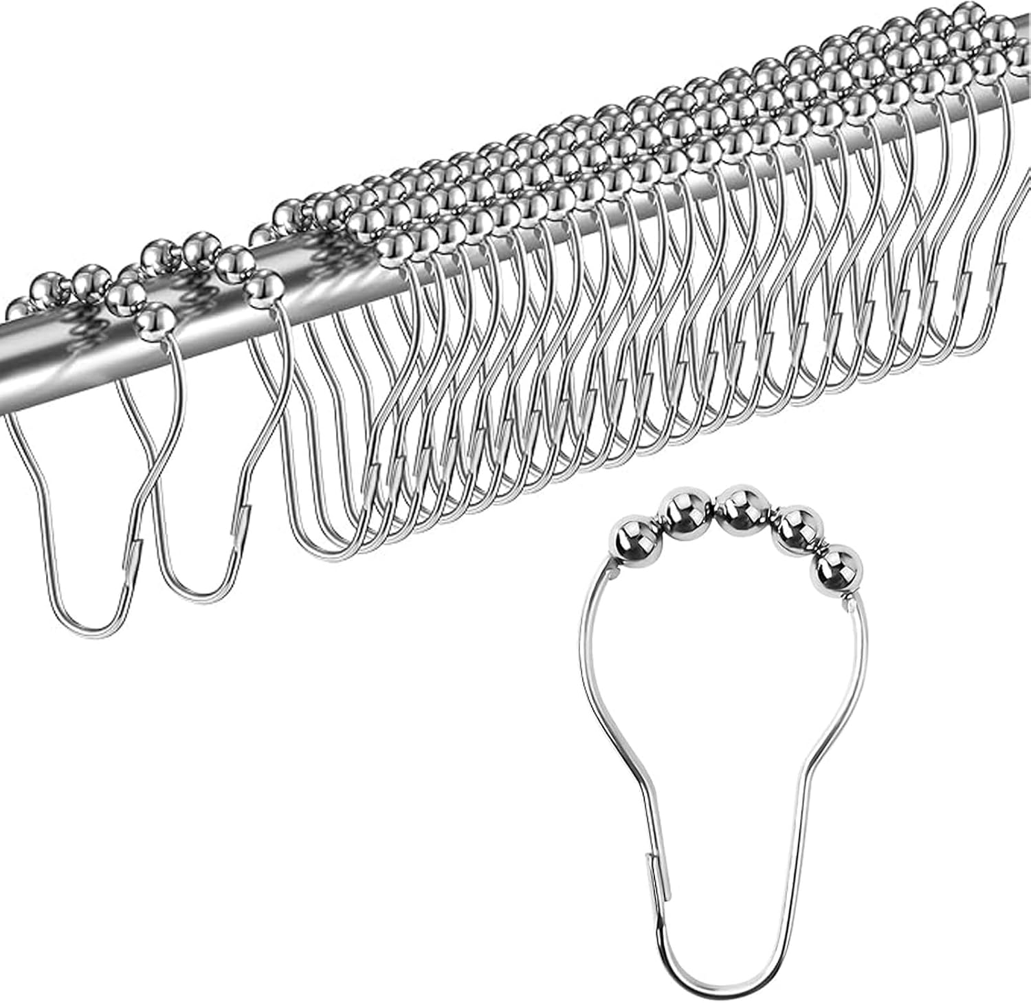 Set Mit 24 Vorhangringen, Duschvorhanghaken, Silberne Vorhanghaken, Perlen Mit Gleitmechanismus, Für Badezimmer, Wohnzimmer, Schlafzimmer, Küche