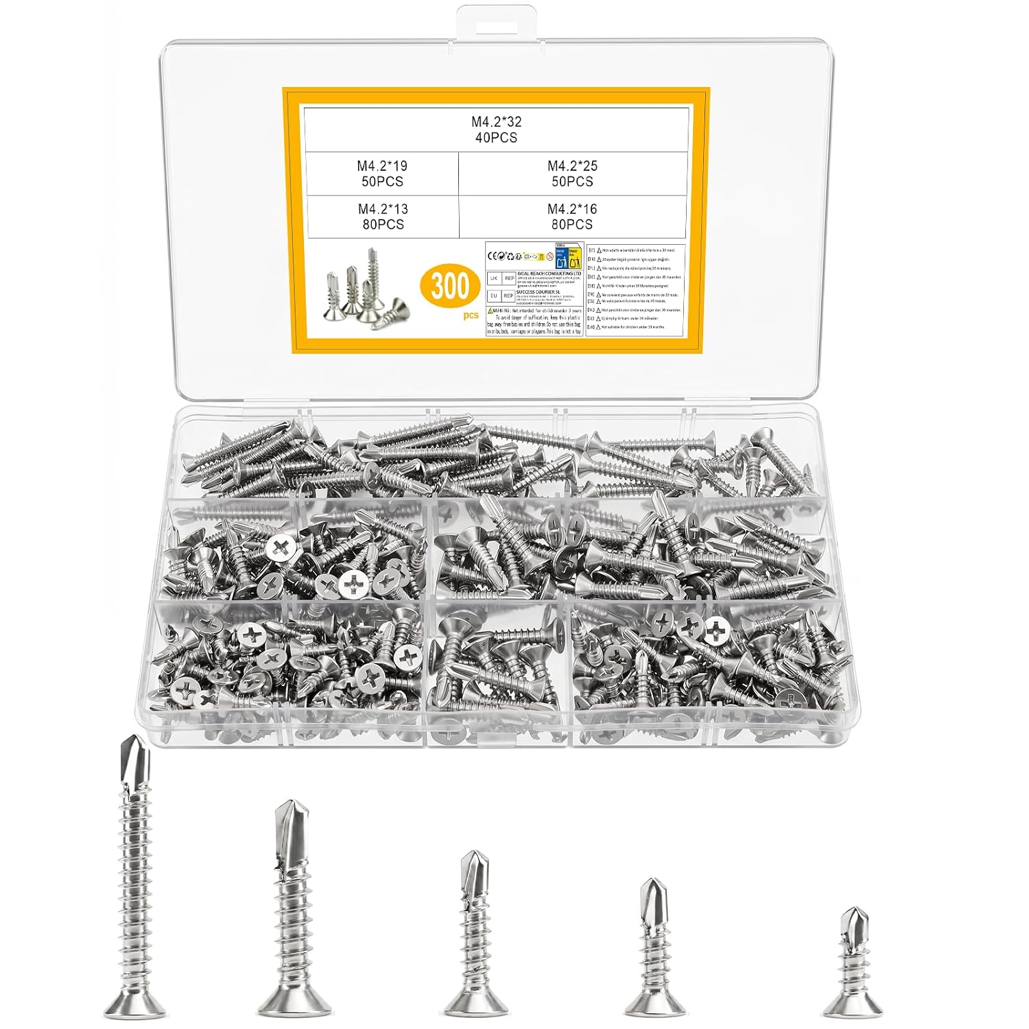 Packung Mit 300 Selbstschneidenden Blechschrauben M4.2 Aus Edelstahl Mit Senkkopf Und Kreuzschlitz