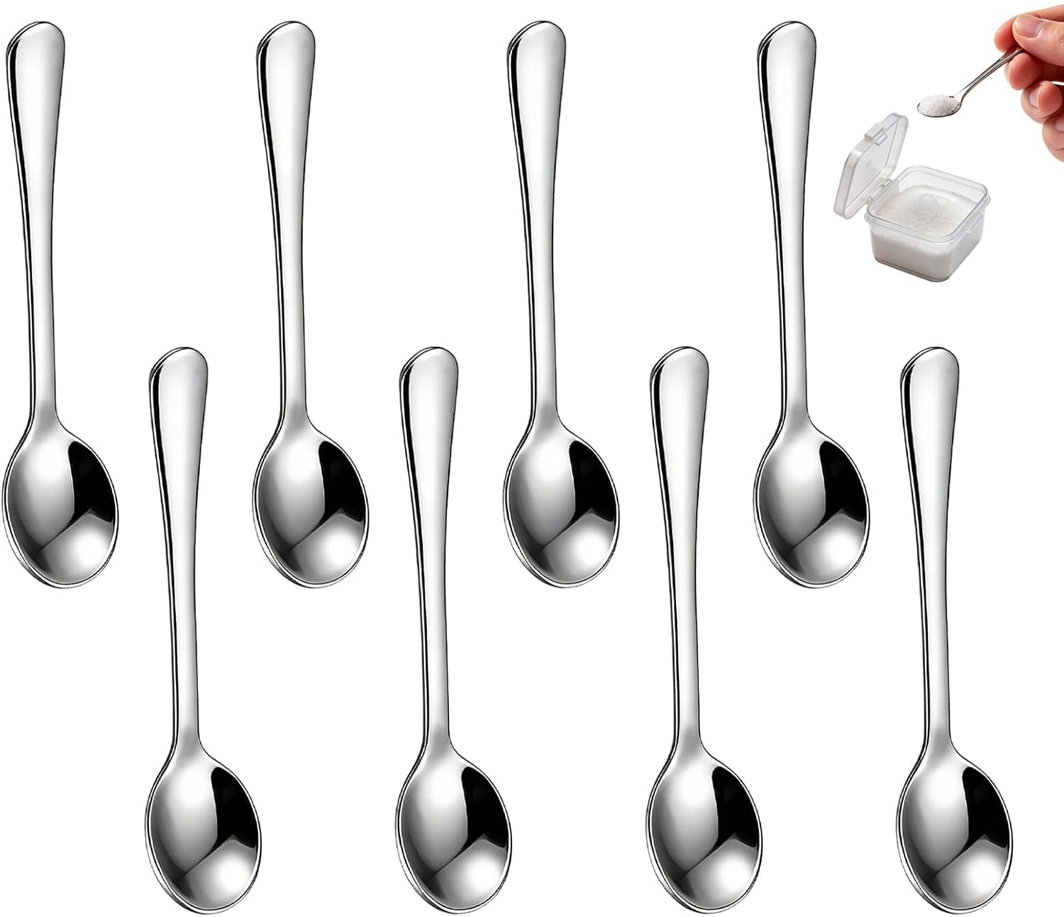 8-teiliges Set Niedlicher Kleiner Edelstahllöffel Für Desserts, Kaffee, Soßen, Gewürze, Salz, Zucker Und Espresso, 7,5 Cm