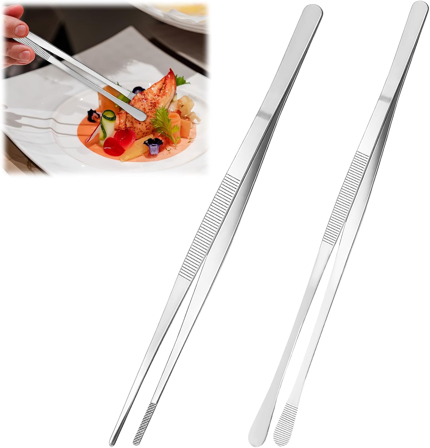 Set Mit 2 Küchenzangen Aus Edelstahl (30 Cm) – Professionelle Lange Zangen, Präzise Zum Grillen, Für Meeresfrüchte, Zubereitung Und Servieren Von Speisen, Hitzebeständig Und