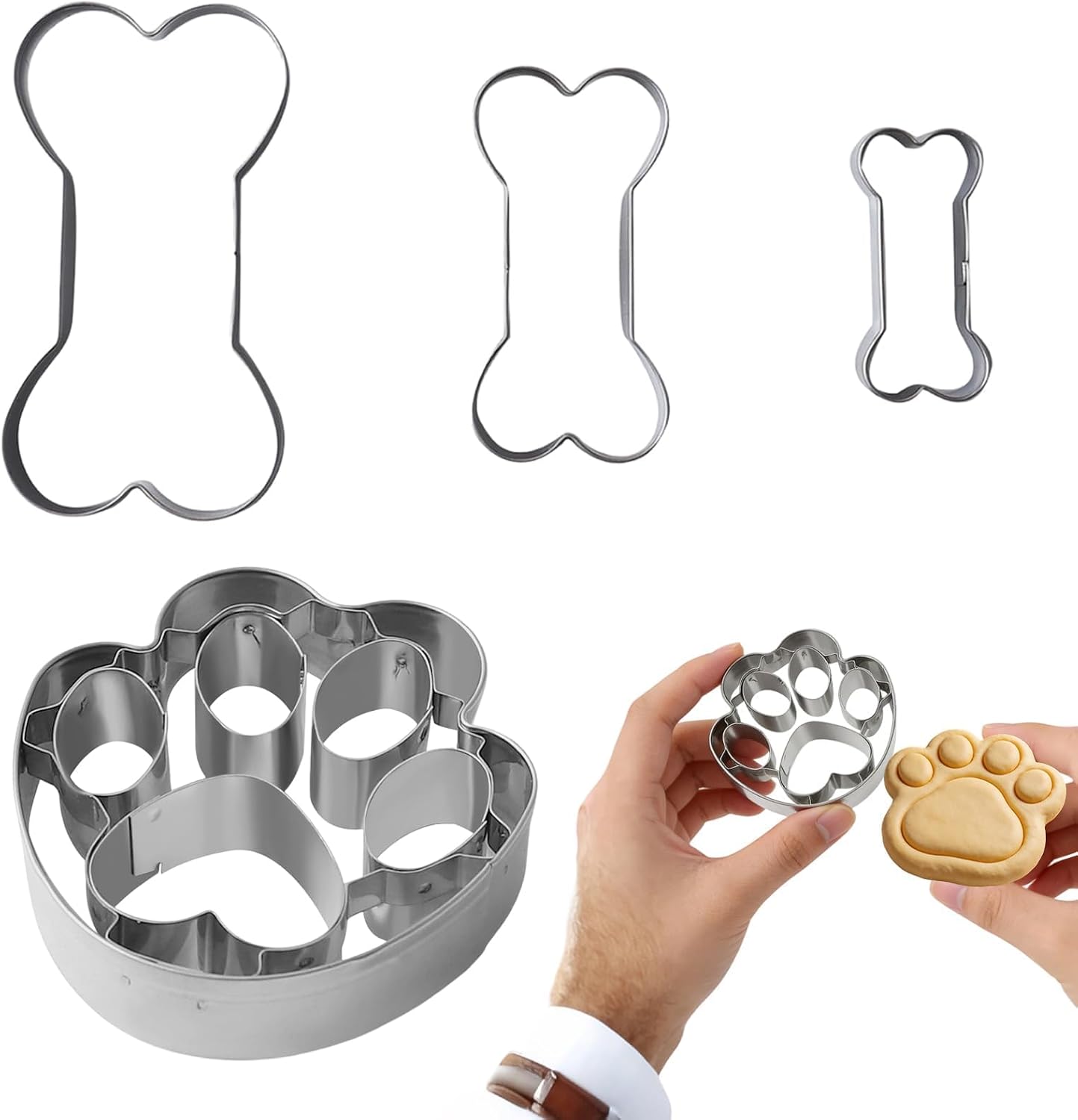4-teiliges Set Aus Ausstechformen In Form Von Hundeknochen Und Pfoten, Ausstechformen In Form Von Hundeknochen, Ausstechformen Aus Edelstahl Für Kekse, Kuchen, Plätzchen Und Süßigkeiten.
