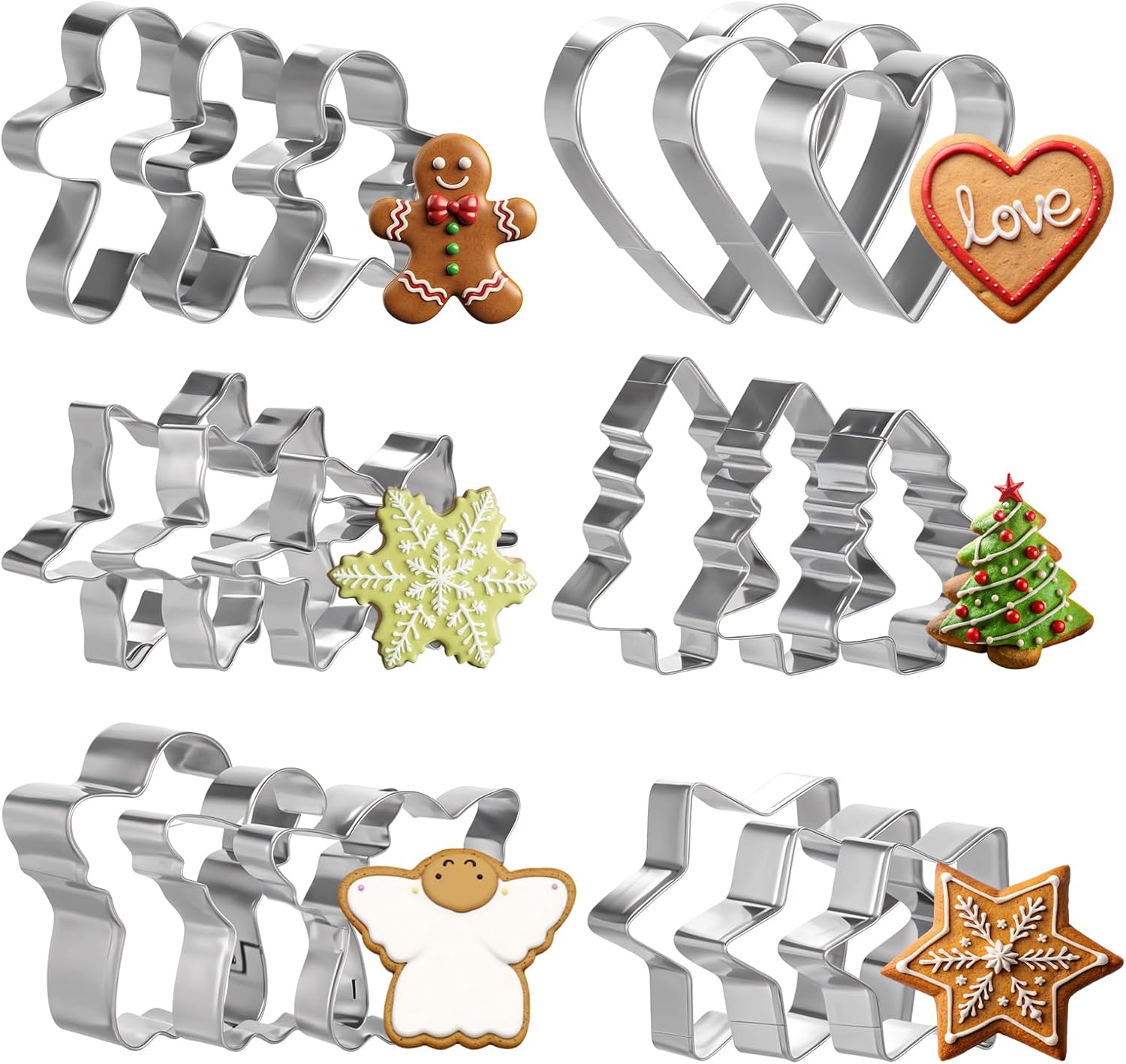 Set Mit 18 Mini-weihnachtsplätzchenausstechern Aus Edelstahl, Weihnachtsbaum, Lebkuchenmann, Schneeflocke, Stern, Zum Backen