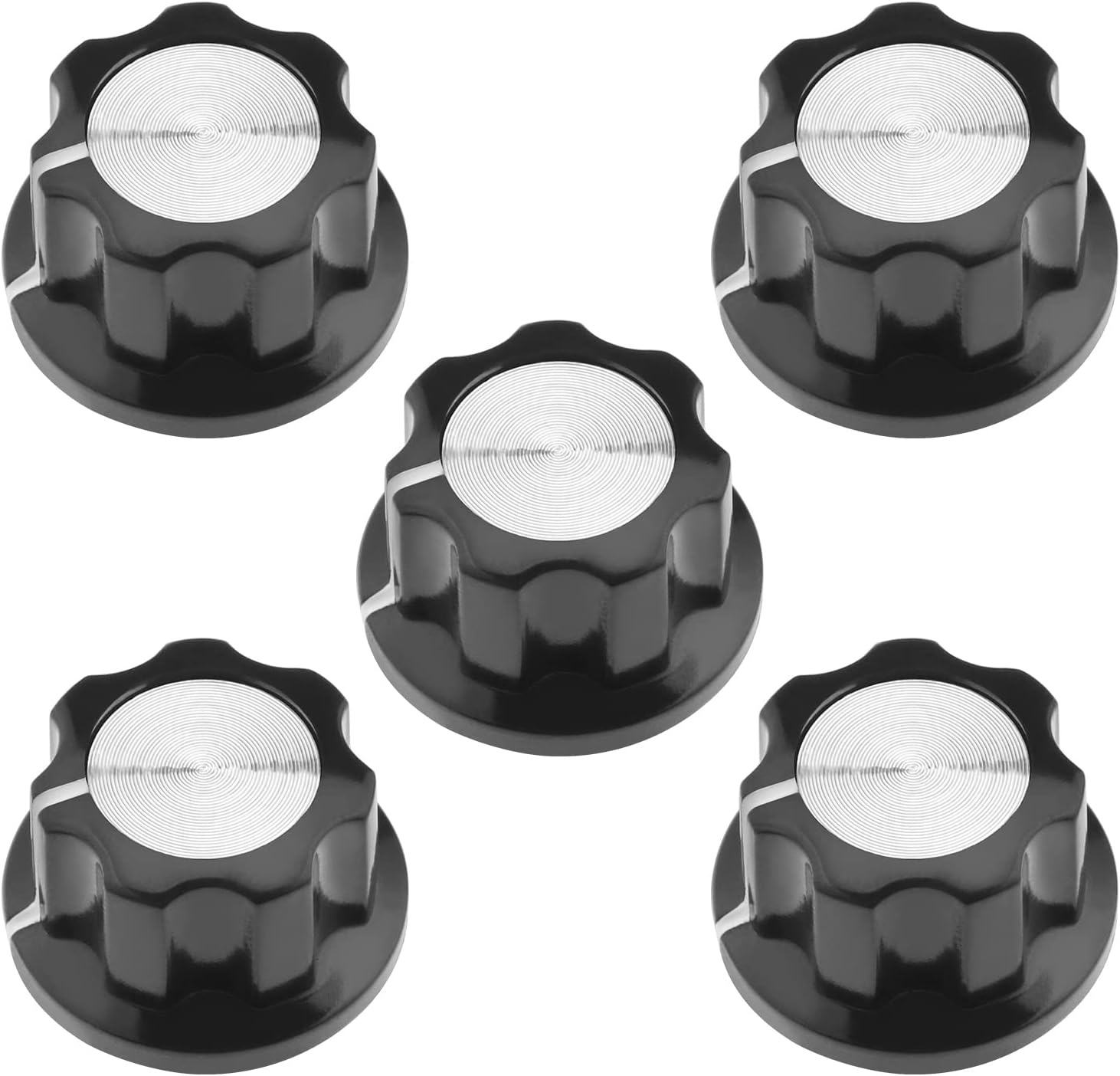 5 Stück Potentiometerknöpfe, Silberfarben, Drehknöpfe Für Gitarren-effektpedale Mit 6 Mm Achsendurchmesser, Verstärkerreglerknöpfe, 23 Mm Durchmesser