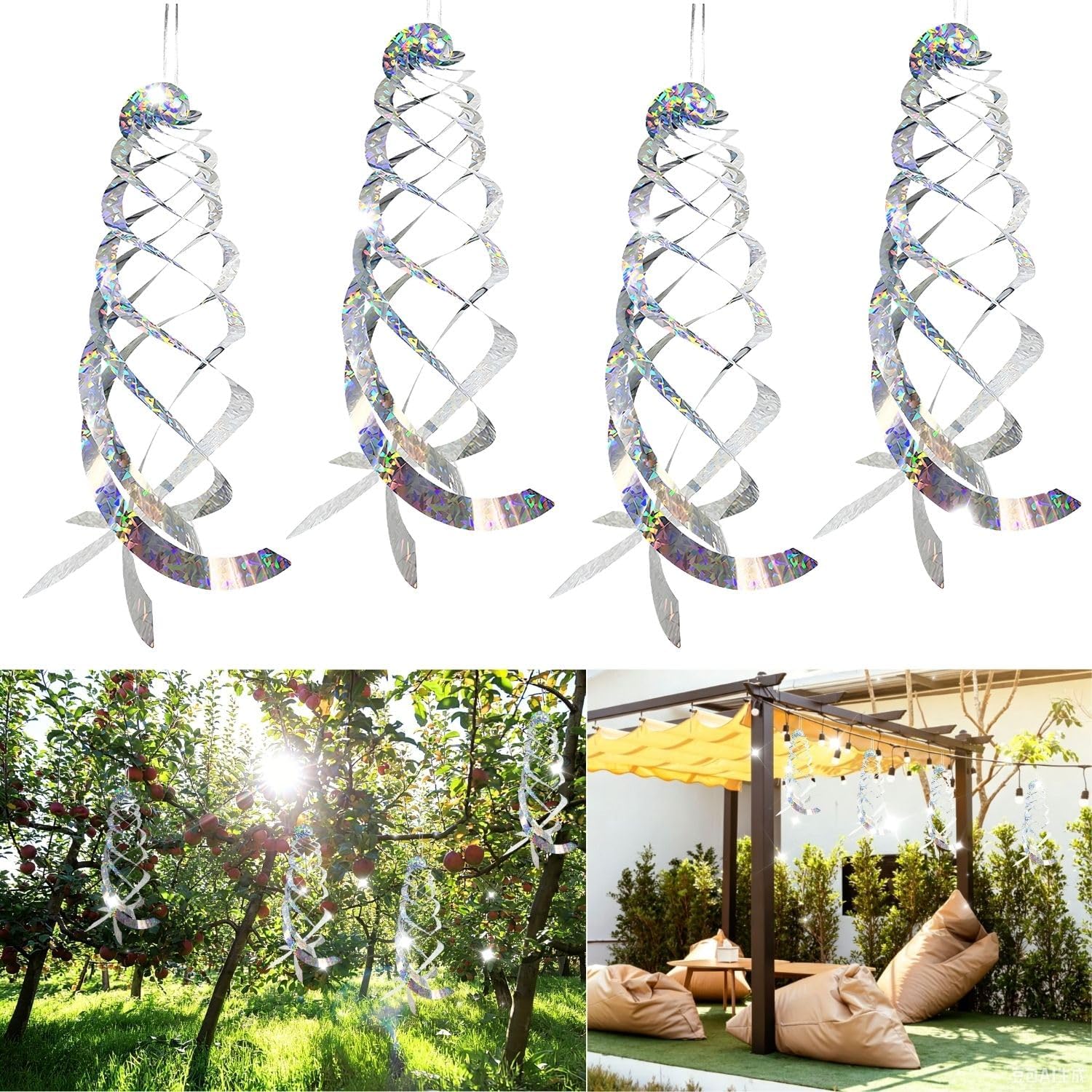 Set Mit 4 Reflektierenden Windspielen Zur Vogelabwehr, Taubenabwehr, Für Balkon, Dekoration, Garten, Hof, Obstgarten