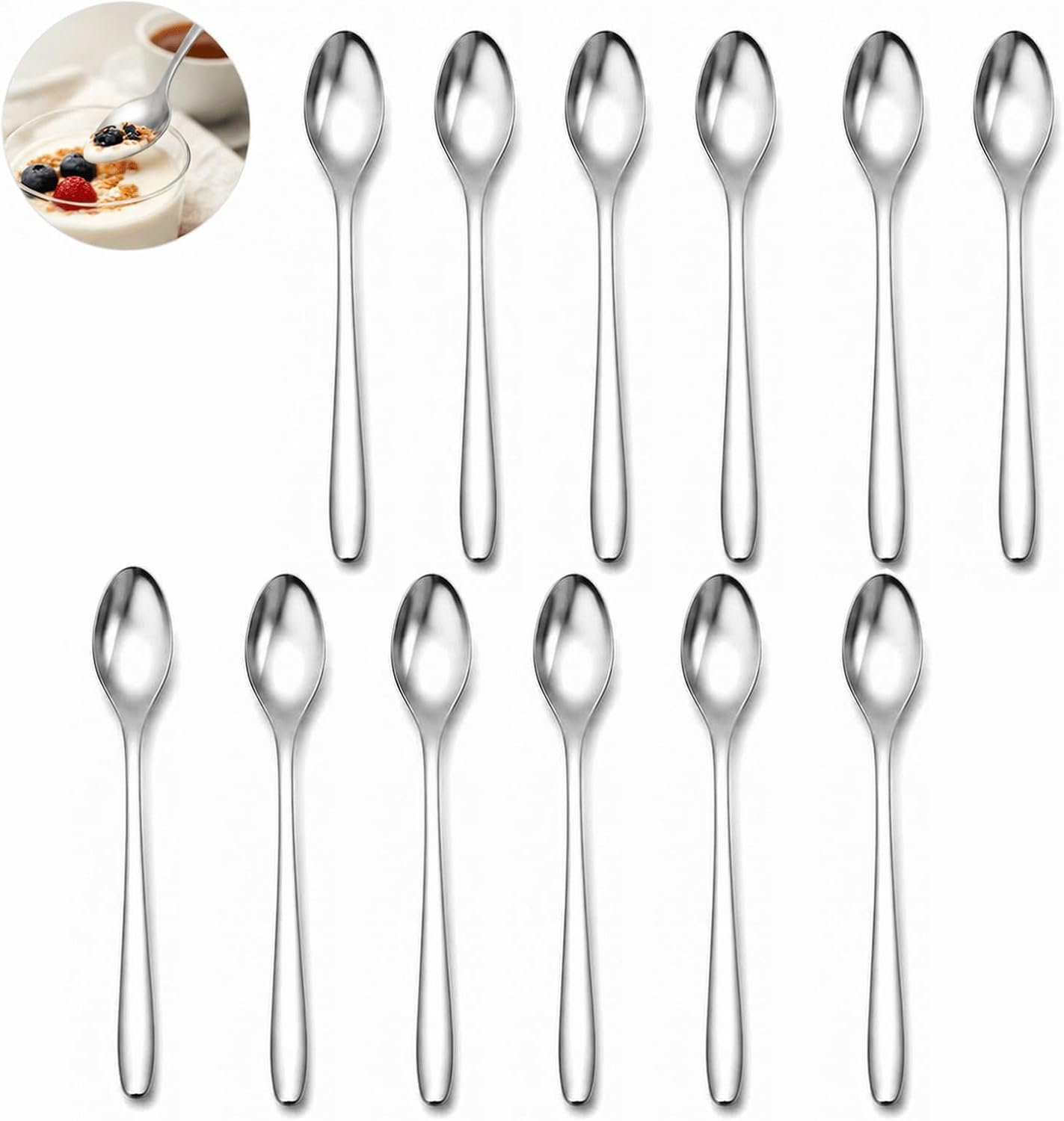 12-teiliges Dessertlöffel-set Aus Edelstahl, 12 X 2 Cm, Edelstahl-kaffeelöffel Mit Spiegelglanz, Kleiner Löffel Für Eiscreme, Kuchen, Desserts, Für Den Täglichen Gebrauch In Küche Und Tisch