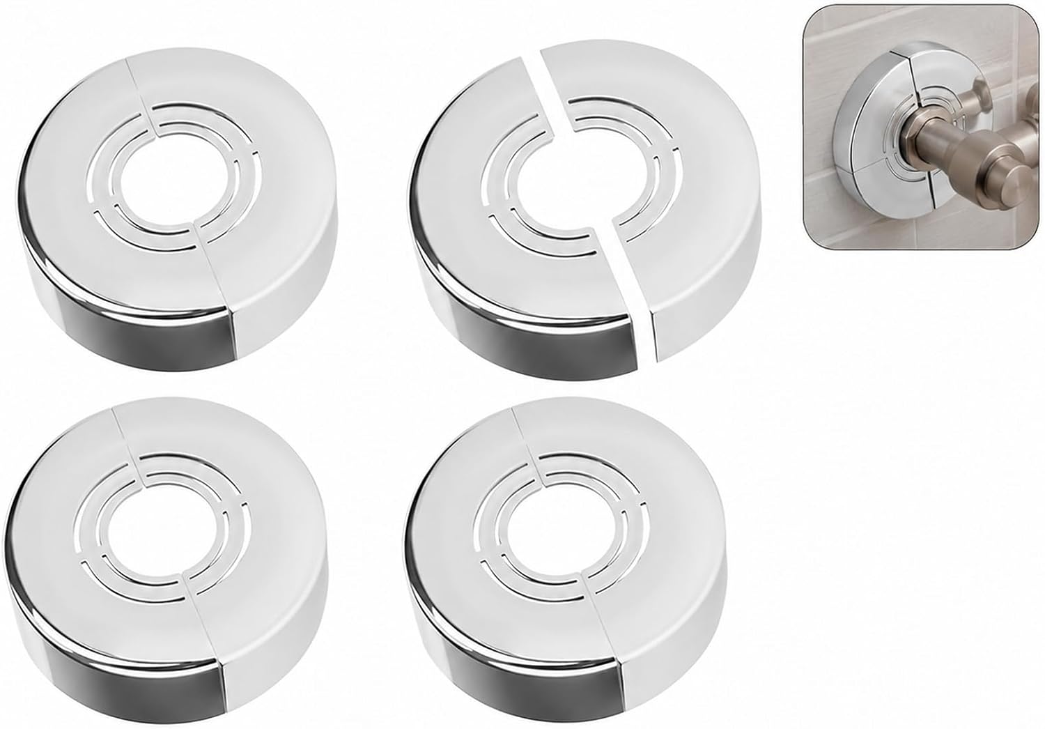 4-teilige Runde Abs-rosette, Silberne Runde Rohrabdeckung Für Dusch- Und Mischbatterien, Verstellbare Abschlussrosette Für Wasserleitungen, Badezimmer- Und Sanitärinstallation