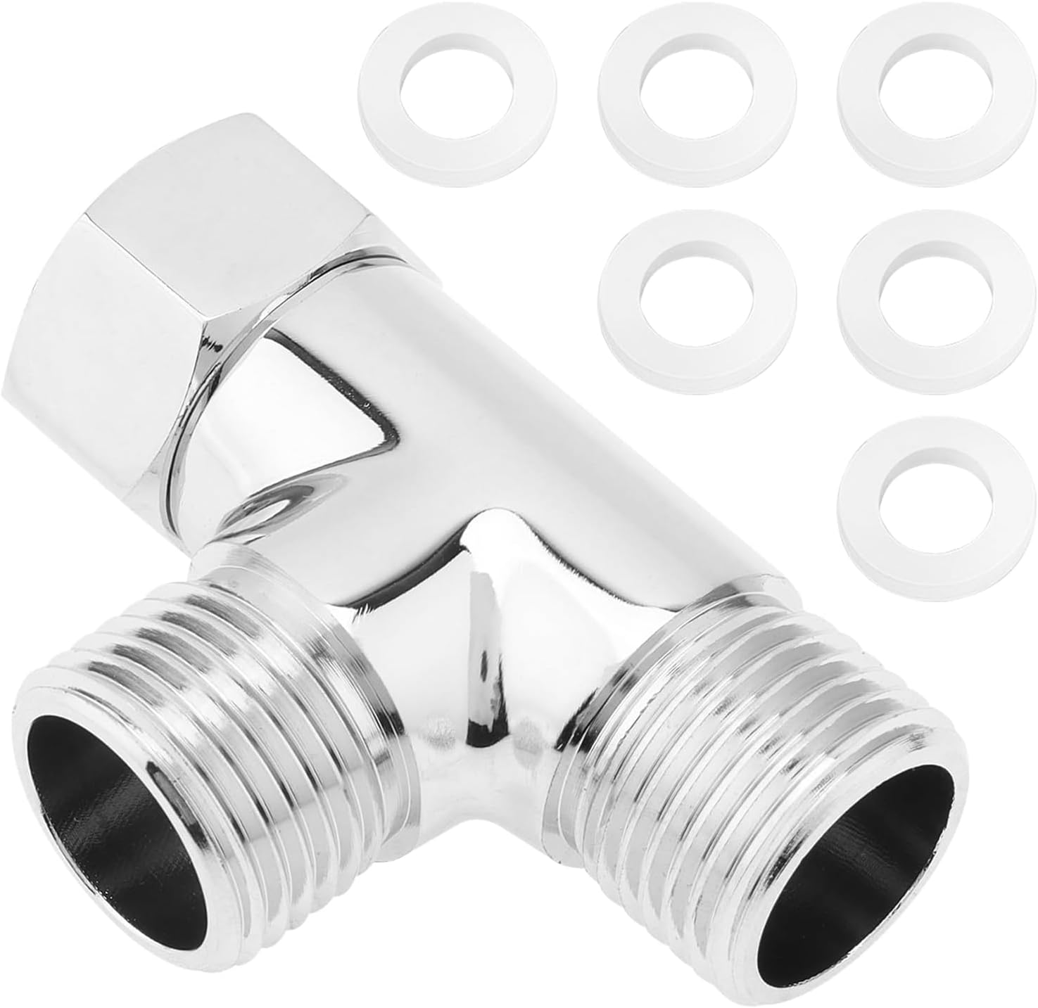 T-förmiger Adapter, 3-wege-edelstahl G1/2" (ø 20 Mm) Mit 6 Unterlegscheiben, T-förmiges Duschumstellventil Aus Edelstahl, Für Wc-spülventil