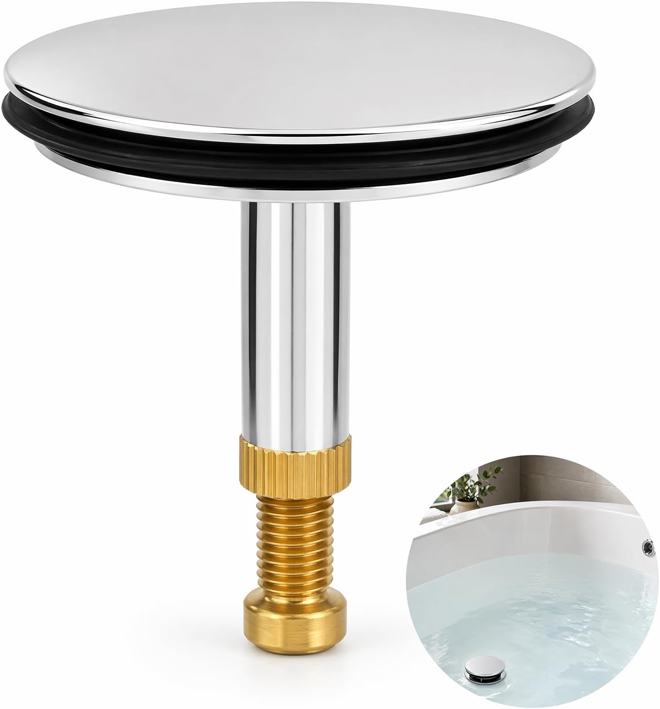 Badewannenstöpsel, Durchmesser 44 Mm, Höhenverstellbar 3,5 Bis 4,5 Cm, Abflussstopfen Mit Silikondichtung Für Badewanne, Dusche Und Badezimmer
