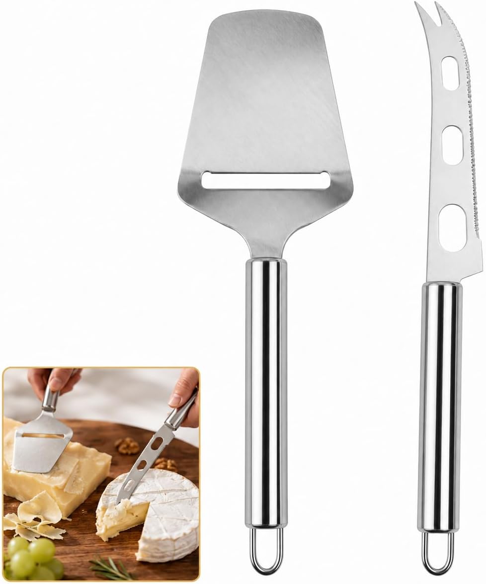 Set Mit 2 Manuellen Käseschneidern, Käsemesser Aus Edelstahl, Manueller Schneider Mit Ergonomischem Griff, Vielseitiges Käsemesser Für Hartkäse, Schokolade Und Gemüse, Küchenkäsemesser