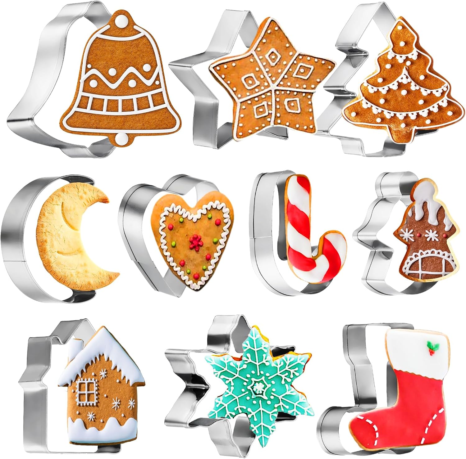 10er-set Mini-weihnachtsplätzchenausstecher Aus Edelstahl, Weihnachtsbaum, Lebkuchenmann, Schneeflocke, Weihnachtsplätzchenausstecher Zum Backen