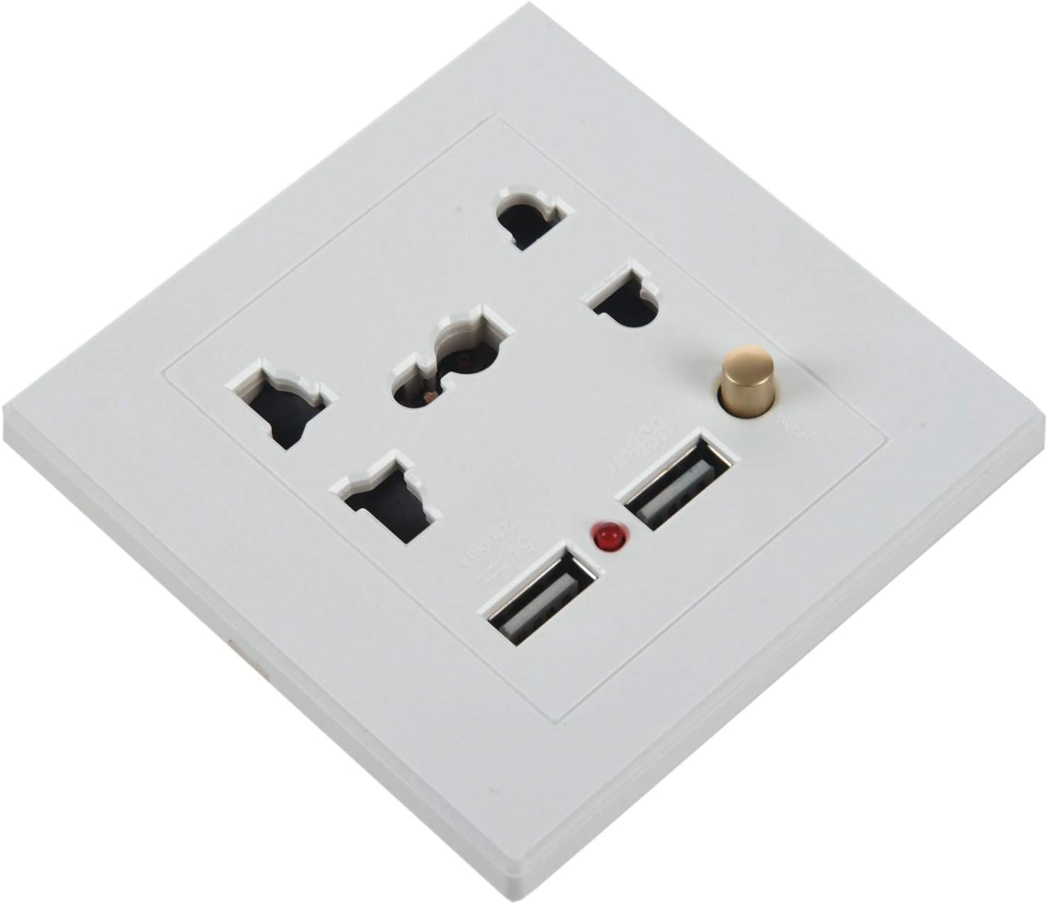 2,1a Dual-usb-wandladegerät Mit Universalsteckdose Und Weißem Schalter
