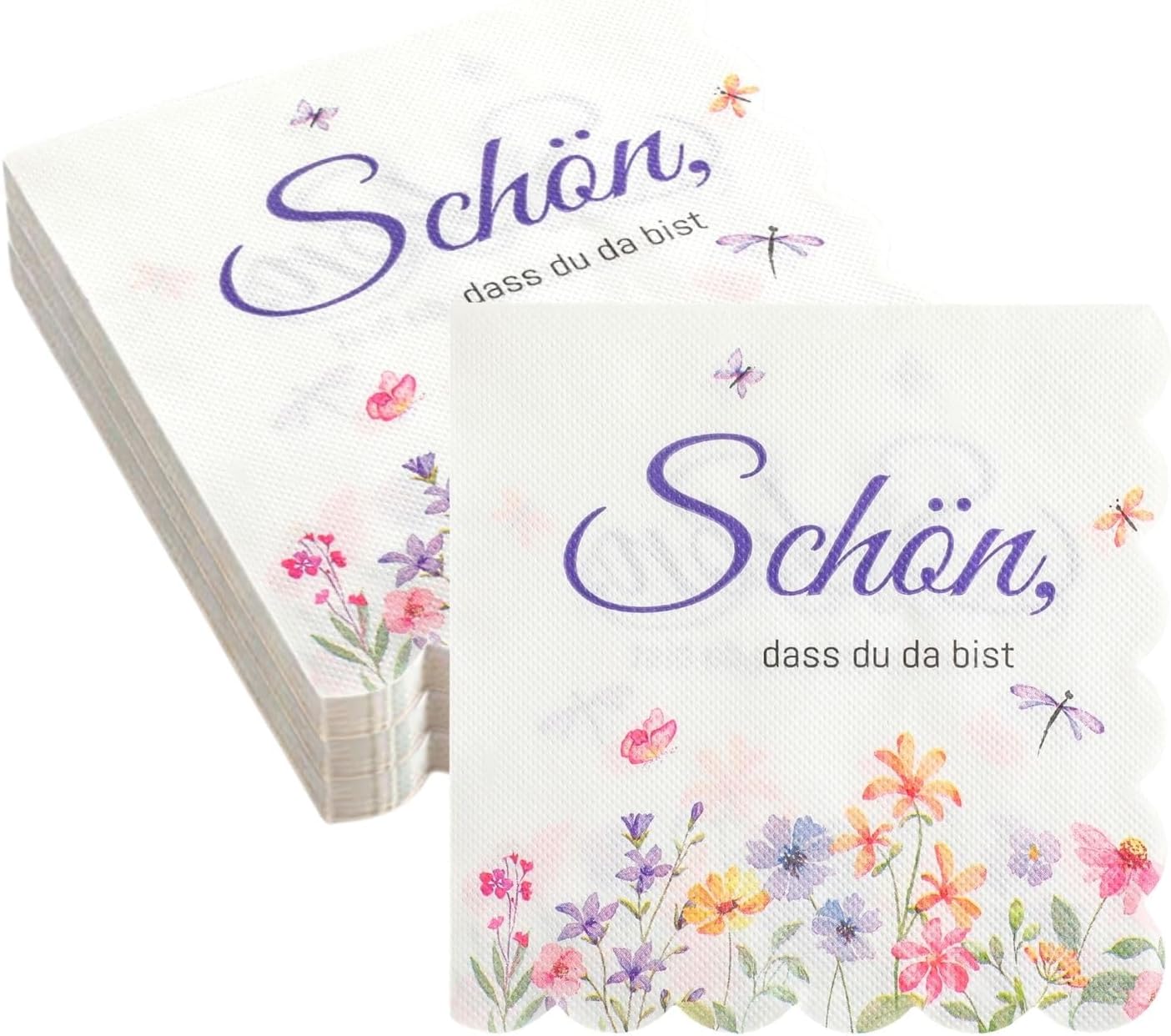 Packung Mit 120 Einweg-papierservietten Mit Der Aufschrift „schön, Dass Du Da Bist“ – 33 X 33 Cm – Blumenmuster – Für Hochzeiten, Geburtstage, Frühlingsfeste, Tischdekorationen