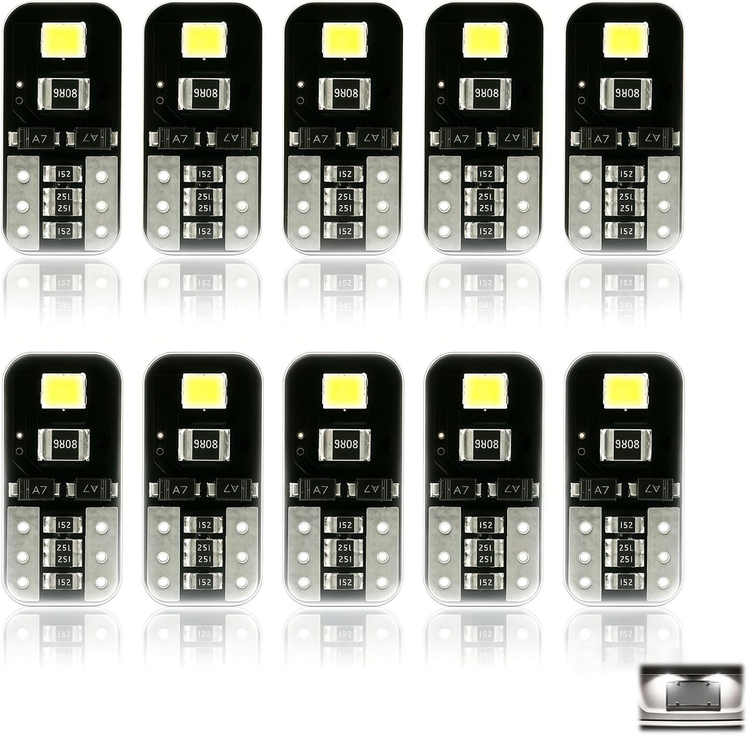 10er-pack T10 Canbus-fehlerfreie 12v-led-lampen, 6000k Weiß, Hohe Helligkeit, Schnelle Plug-and-play-installation, Kompatibel Mit W5w 194 501 168, Innen- Und Außenbeleuchtung Für Fahrzeuge