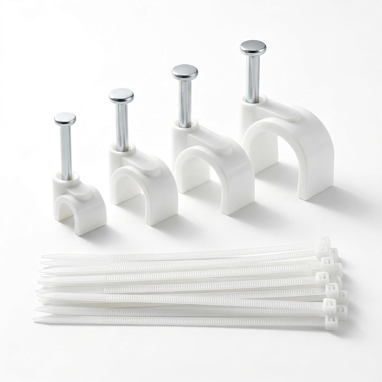 Packung Mit 400 Weißen Kabelclips Für Kabel (4/6/8/10 Mm), Nagelclips Für Ethernet-, Usb- Und Tv-kabel, Inklusive 100 Kabelbindern (10 Cm).
