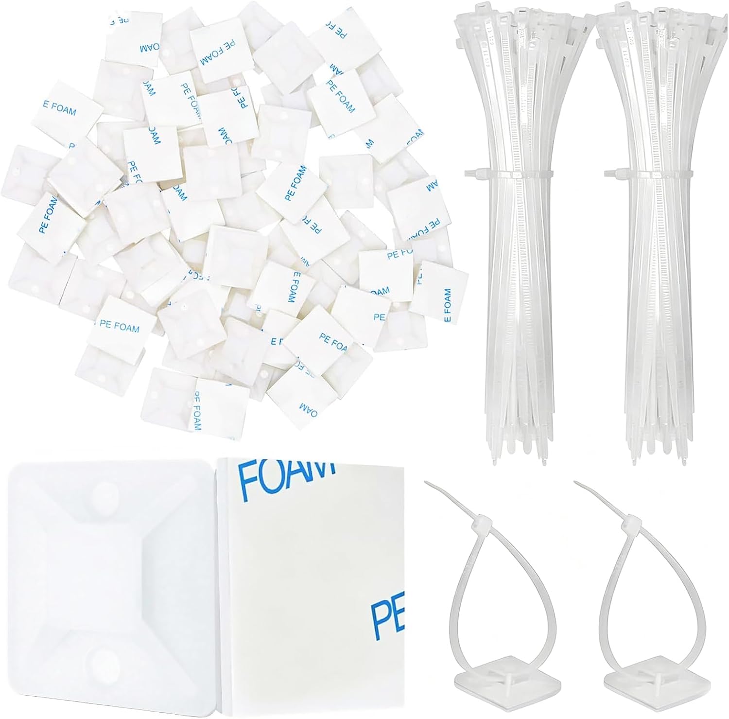 100 Selbstklebende Kabelbinder (20 X 20 Mm), 100 Selbstklebende Kabelclips, Nylon-kabelbinder, Kabelclips, Selbstklebende Kabelmanagement-clips Für Büro Und Haushalt
