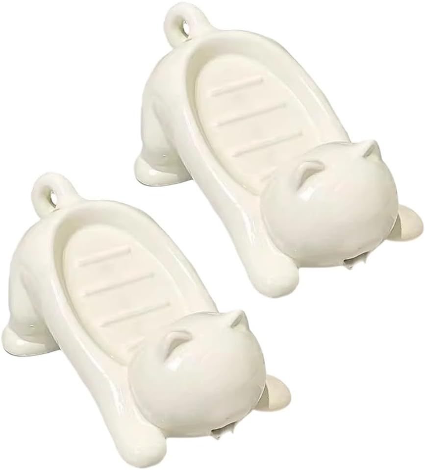 Set Mit 2 Seifenschalen Aus Kunststoff Zum Abtropfen, Niedliches Katzenmotiv