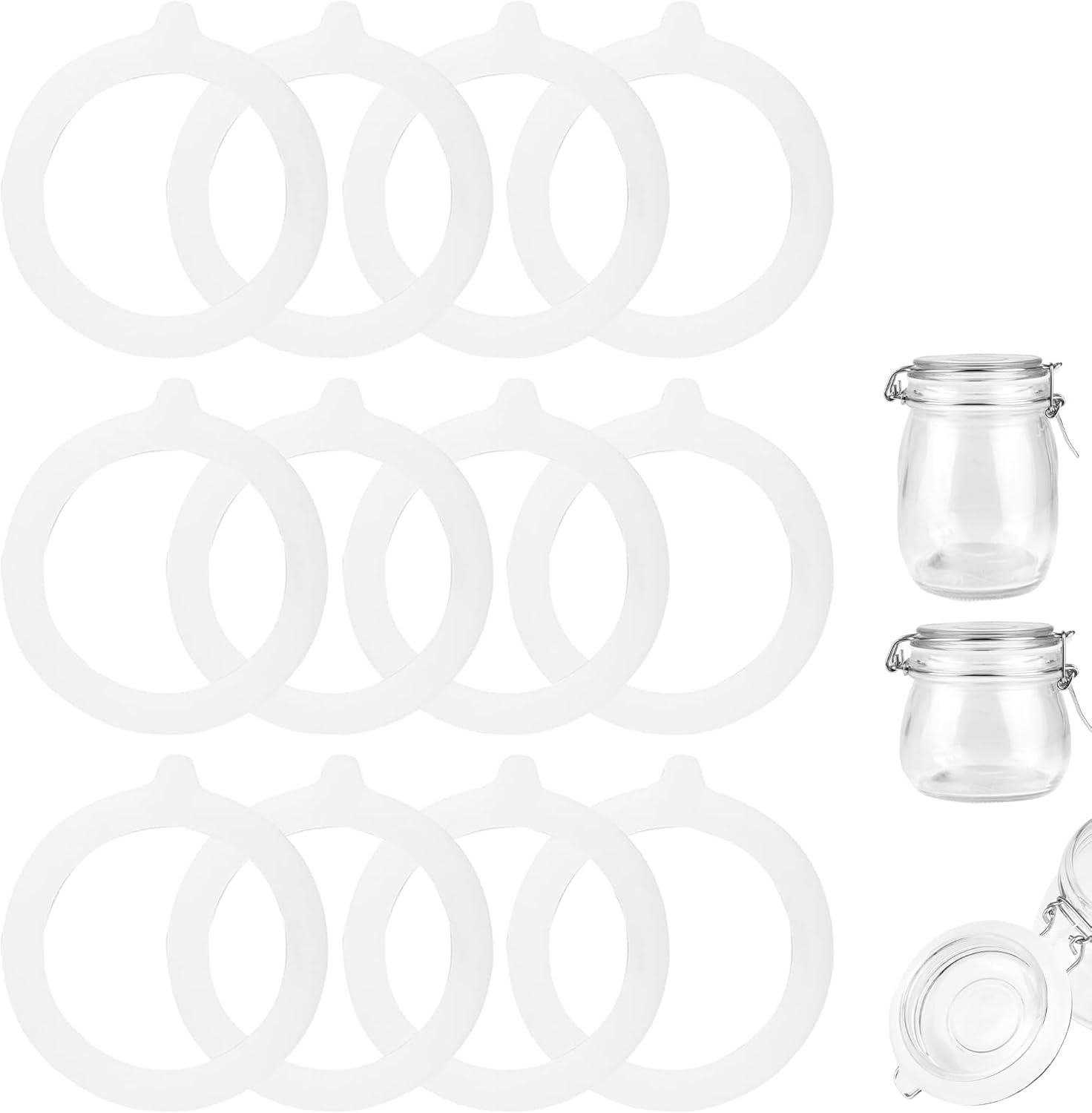 Packung Mit 12 Ersatz-silikondichtungen - Gummidichtung Für Gläser - Weiß - Wiederverwendbar - Für Einmachgläser, Gläser Mit Klammerverschluss (95 X 70 Mm)